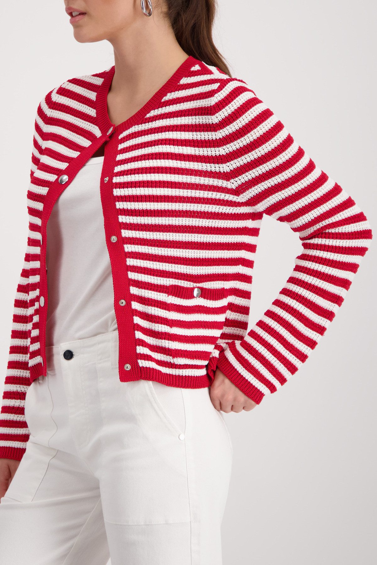 Monari Strickjacke Rundhalsausschnitt, Regular Fit, Druckknopfverschluss