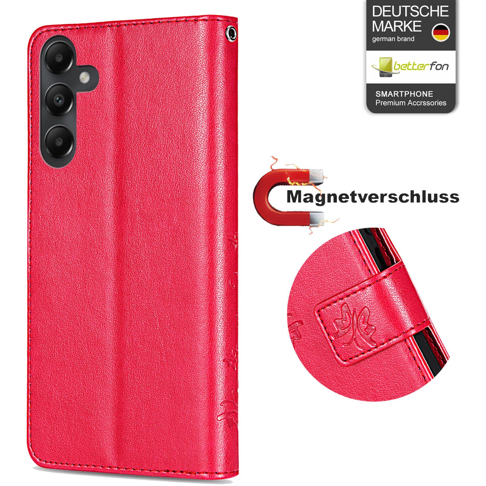 betterfon Handyhülle Handytasche für Samsung Galaxy A05s Klapphülle, Bookstyle-Hülle: Magnetverschluss 3 Kartenfächer & Standfunktion
