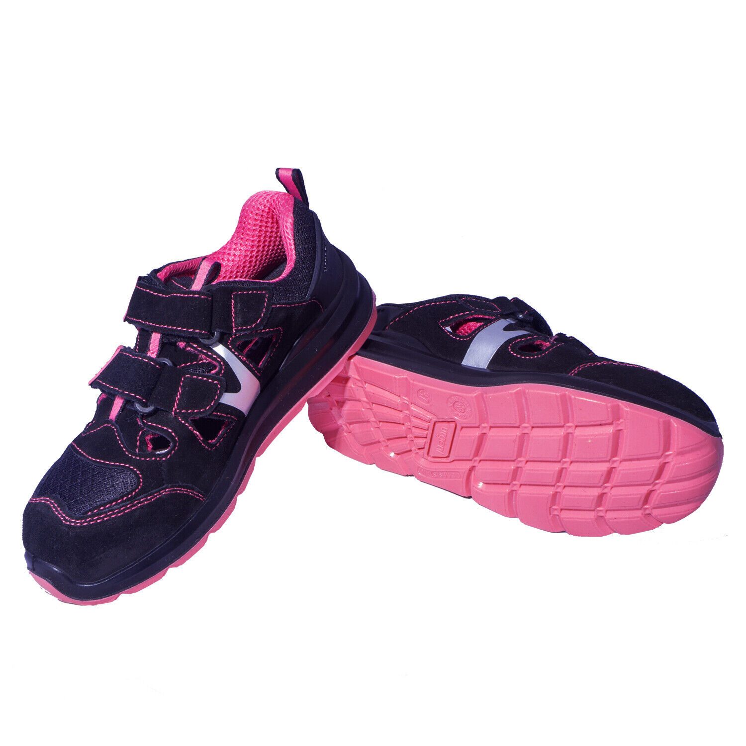 Urgent Damen Arbeitssandale S1 Sicherheitssandale Schutzkappe Schwarz-Rosa Arbeitsschuh
