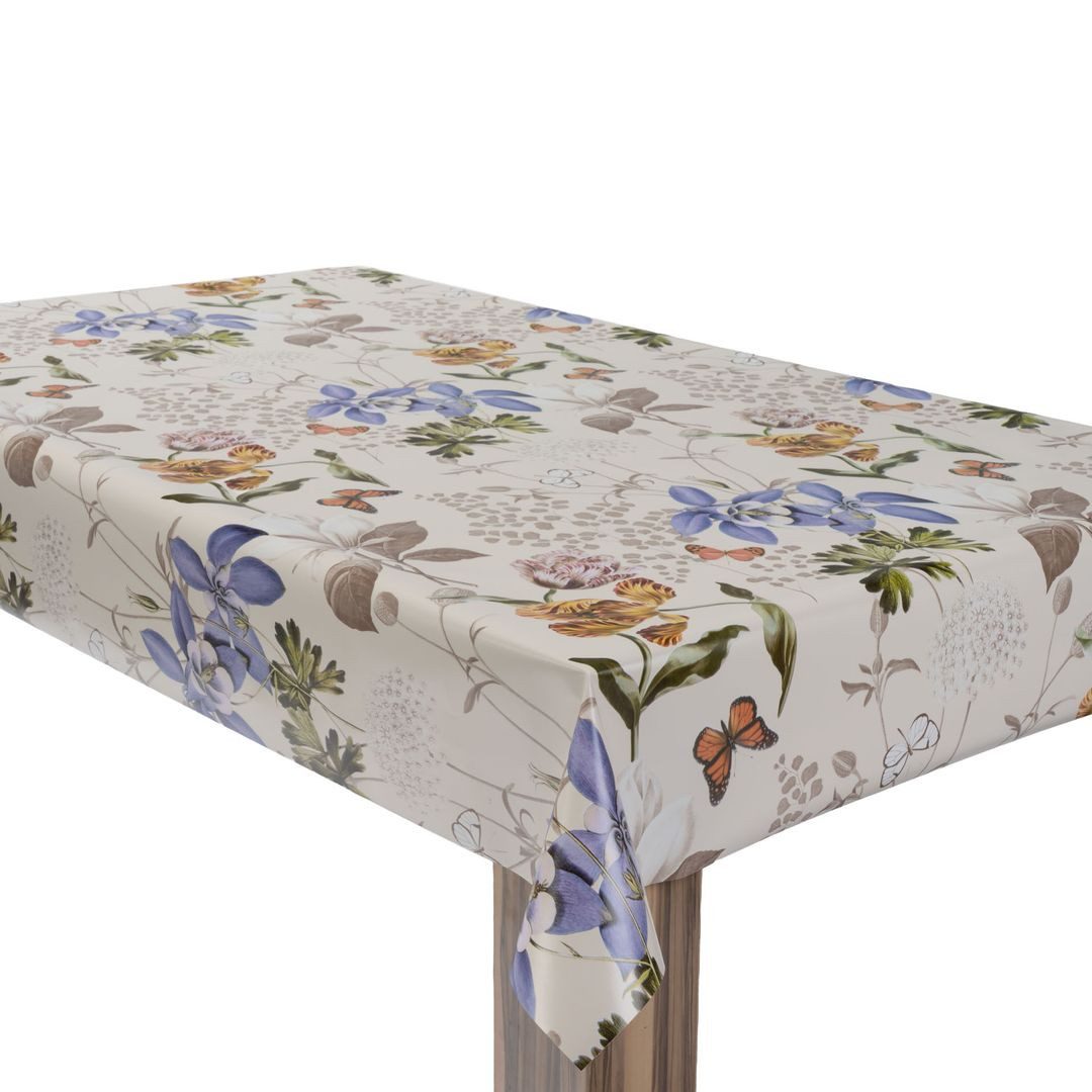 laro Tischdecke Wachstuchtischdecke Floral Schmetterlinge Beige PVC Eckig