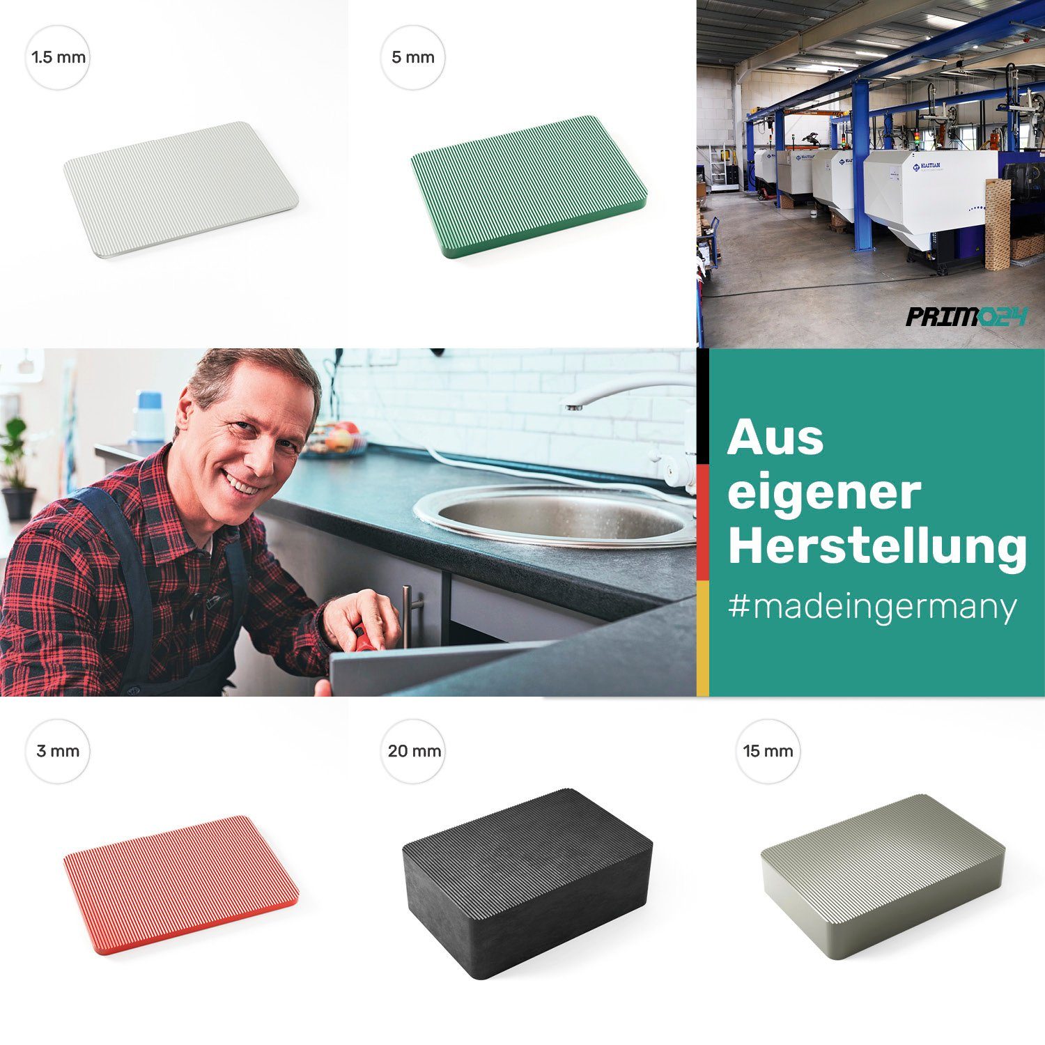 Silisto Unterlegplatte Unterlegplatten 40x60x1,5mm weiß 1000 Stück, 40 x 60 x 1,5 - 100 Stück