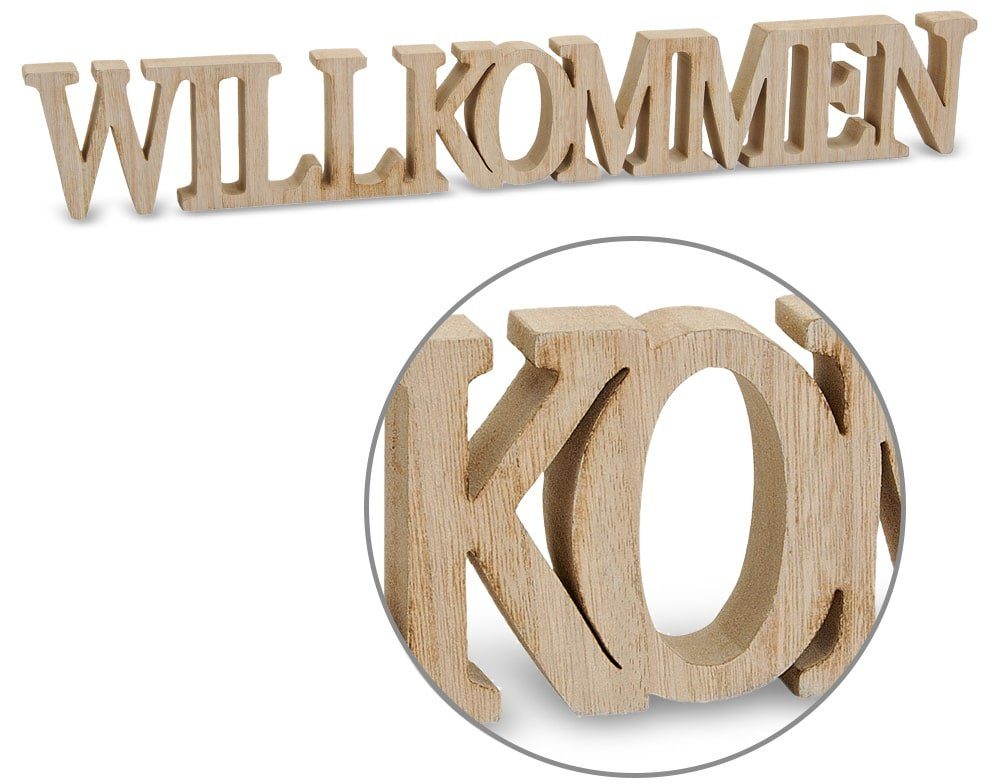 60x2x8 (1 HOME matches21 Willkommen Dekofigur 3D cm HOBBY Holz Schriftzug & St)