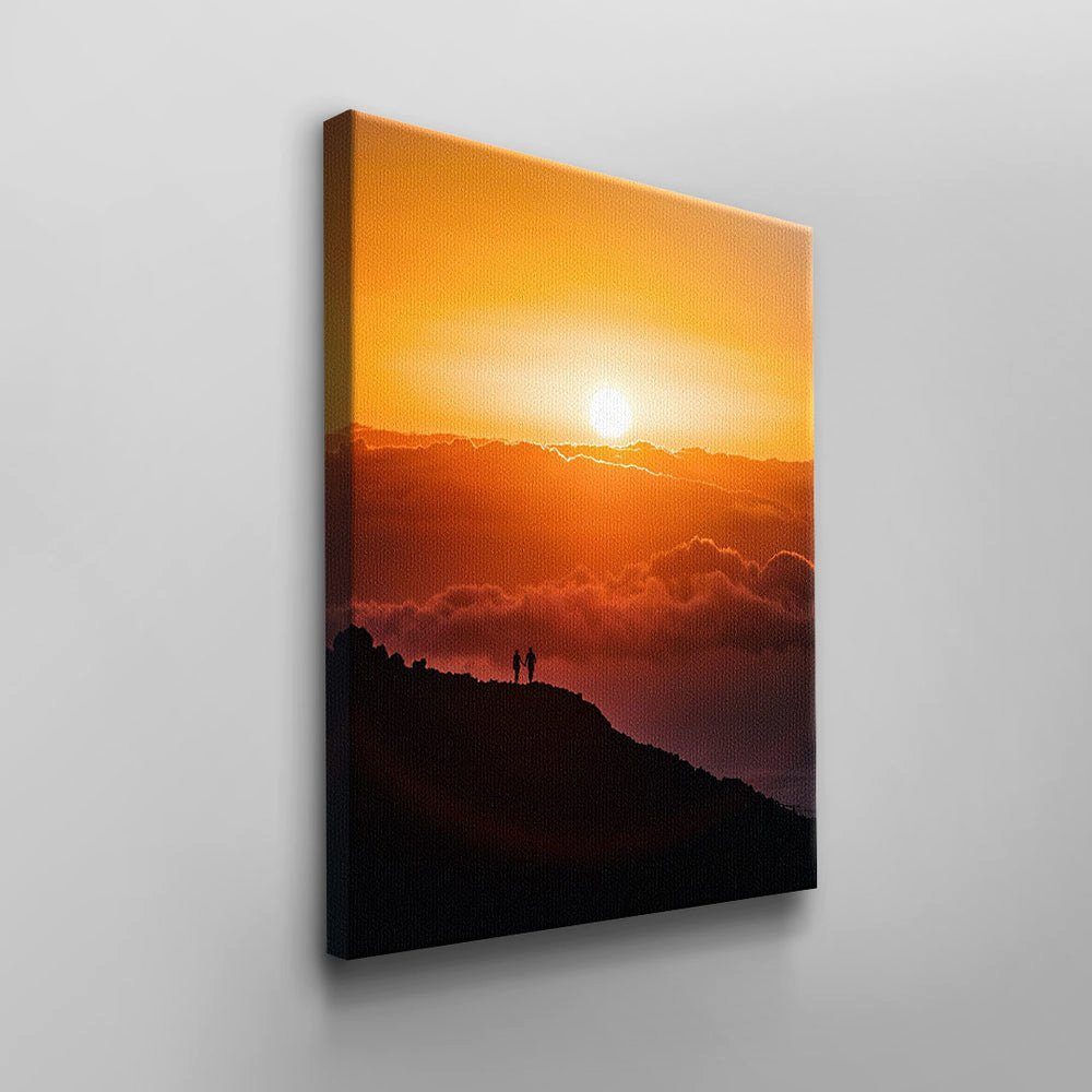 DOTCOMCANVAS® Leinwandbild Beautiful Sunset, Wandbild schwarzer Sonnenuntergang Menschen Rahmen rot Berg Gelb Natur Beaut schwarz