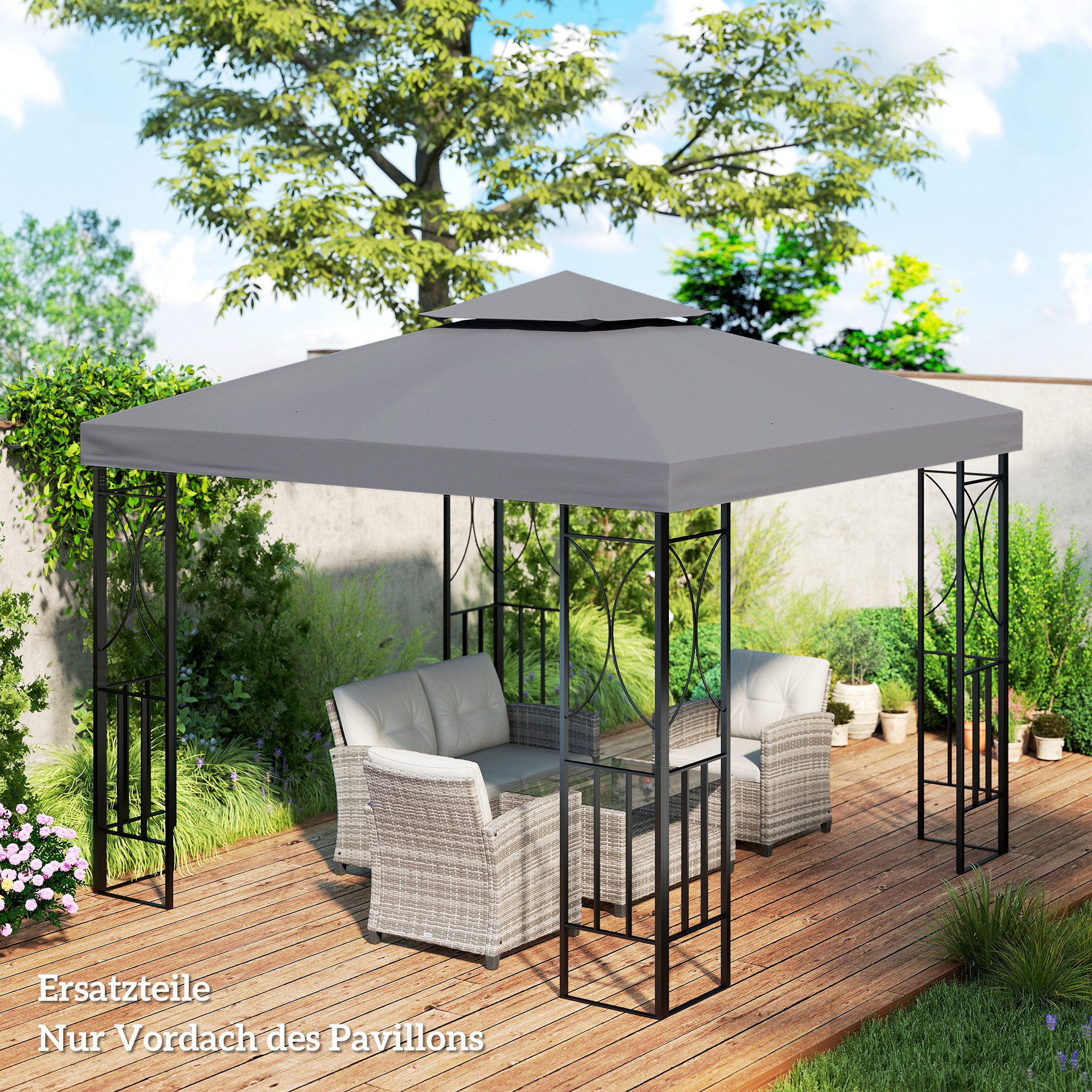Outsunny Pavillon-Ersatzdach mit Doppeldach, 180 g/m², 300 x 300 cm (Gartenpavillonersatzdach, Ersatzdach), für Garten, Balkon, Dunkelgrau