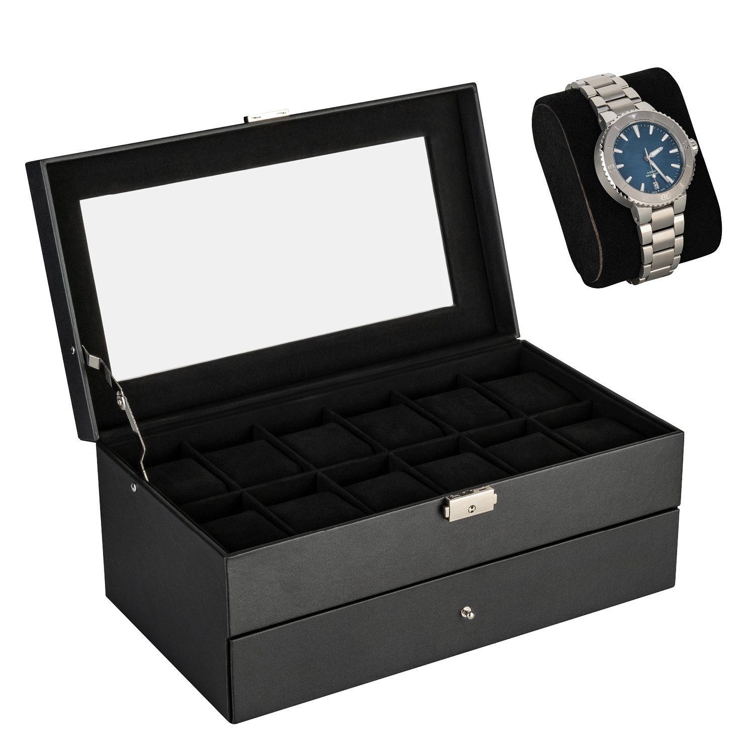 Uhrenbox Uhren Aufbewahrung Uhrenbox Uhrenkoffer Uhrenkasten "Zürich", schwarz