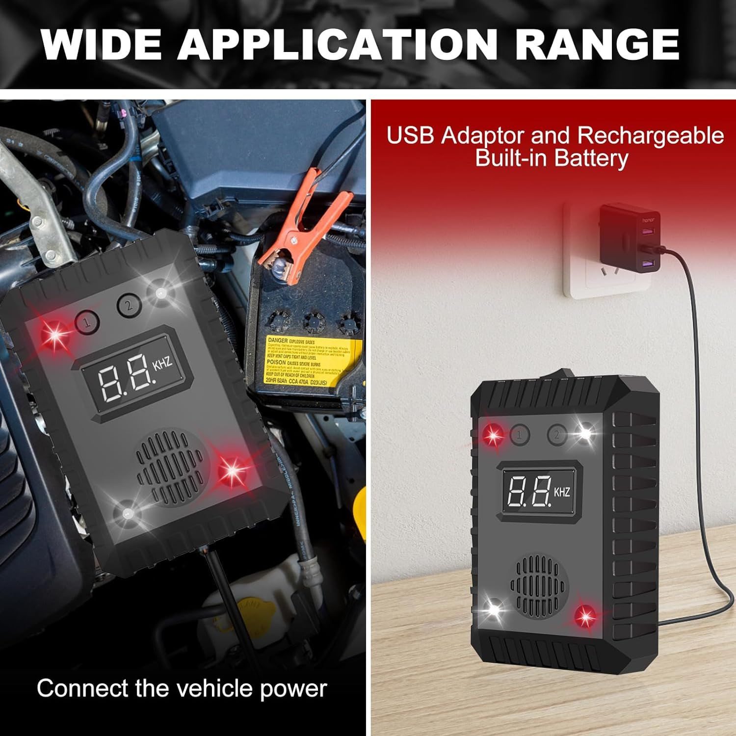 Thumbnail - ZEUOPQ Ultraschall-Tierabwehr Ultraschall Schädlingsbekämpfer, Auto-Innenraum 2-in-1 Tiervertreiber, Tiervertreiber mit ...
