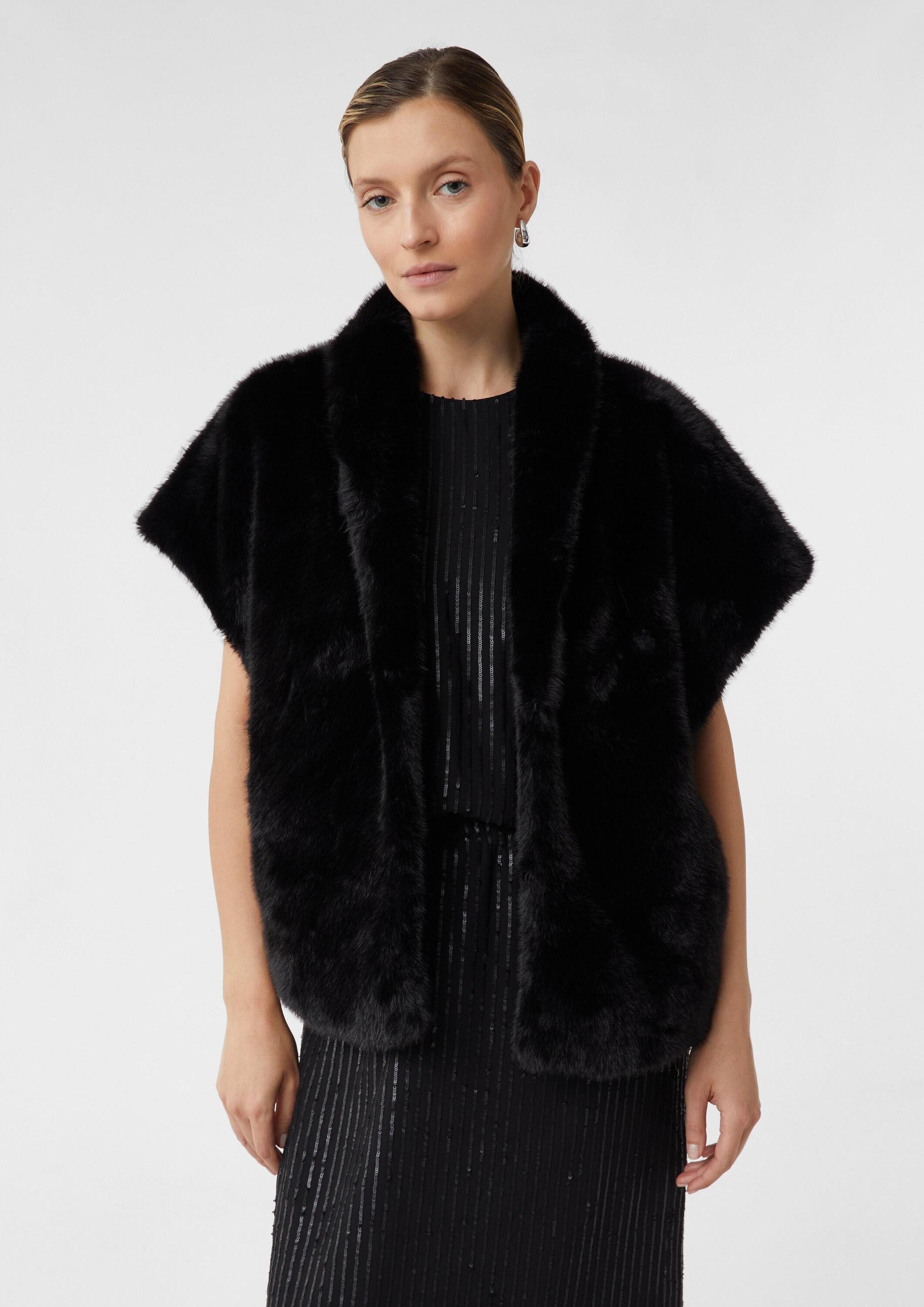 comma Outdoorjacke Outdoor-Weste Weite ärmellose Weste aus Webpelz