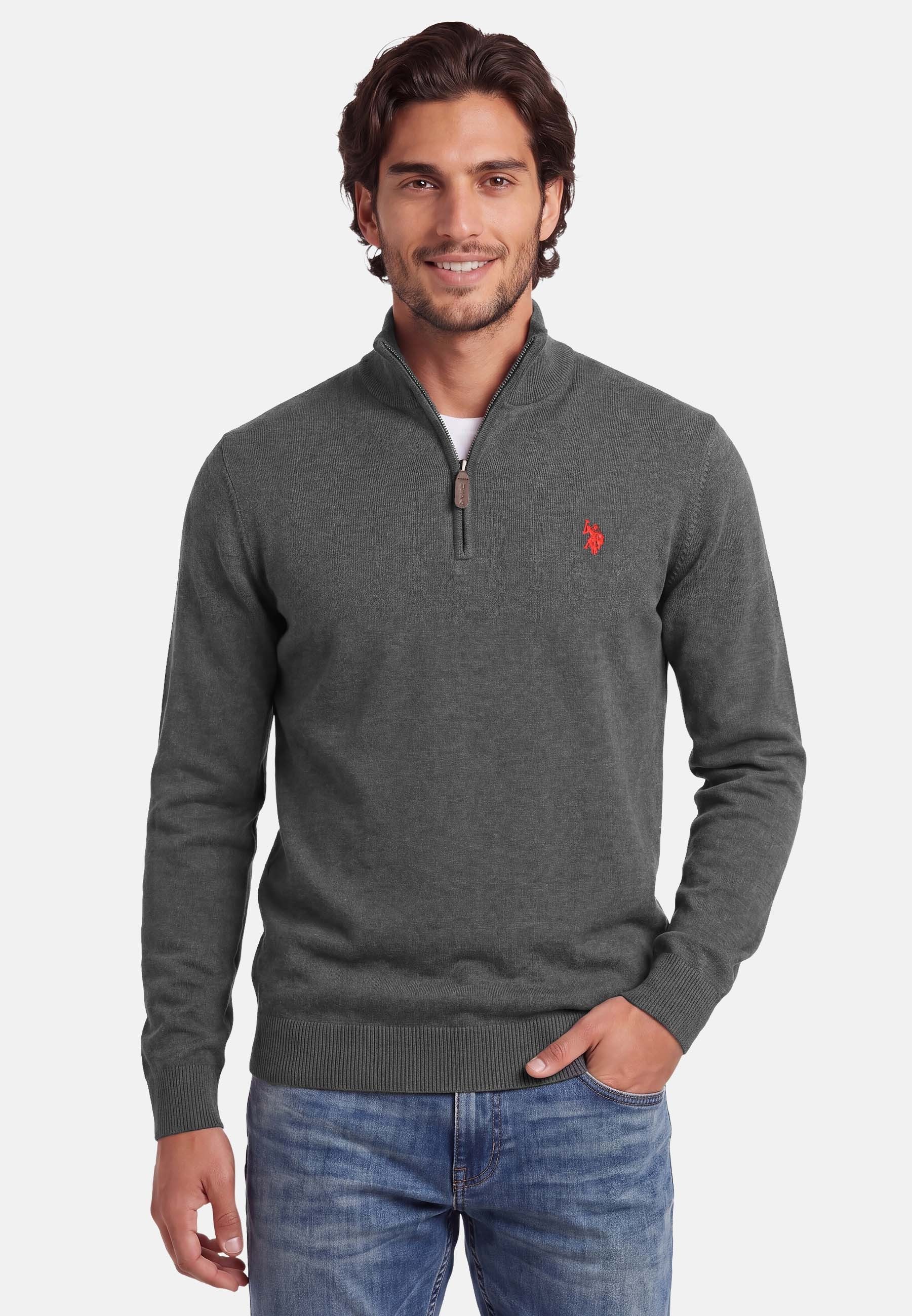 U.S. Polo Assn. Stehkragenpullover USKnooxx – Herren Half-Zip Strickpullover Baumwoll-Viskose-Mix, weiche Qualität und sportiver Look
