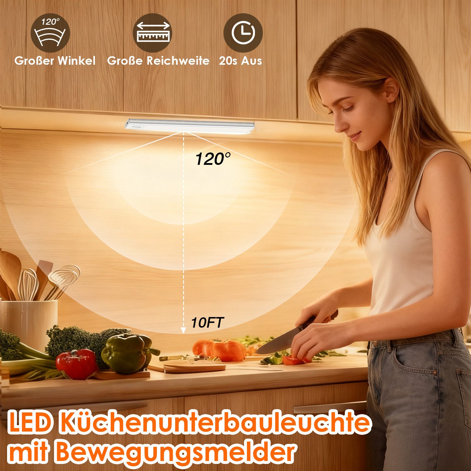 Lujasi LED Unterbauleuchte 30/40/60cm Unterbauleuchte Küche LED, – 2er Set Schrankbeleuchtung, Integrierter Akku, LED fest integriert, nicht austauschbar, 5V/1A, 120°/3m, Kabellos, KaltweiB, NeutralweiB, WarmweiB, mit Bewegungsmelder Fernbedienung, USB-C, Magnetische Lichtleiste