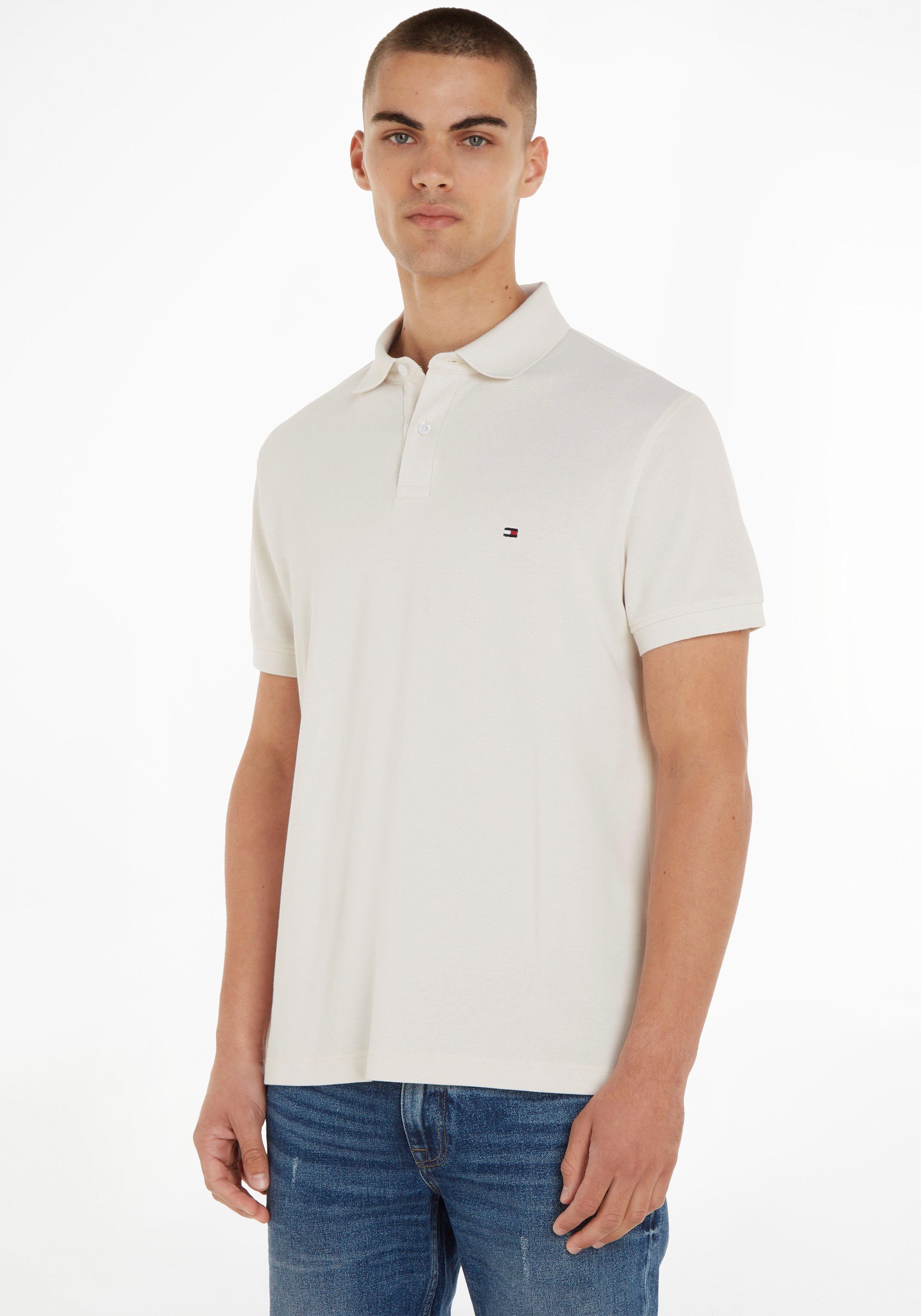 Tommy Hilfiger Poloshirt Kontraststreifen White mit Hilfiger innen 1985 Kragen Weathered POLO Tommy am REGULAR