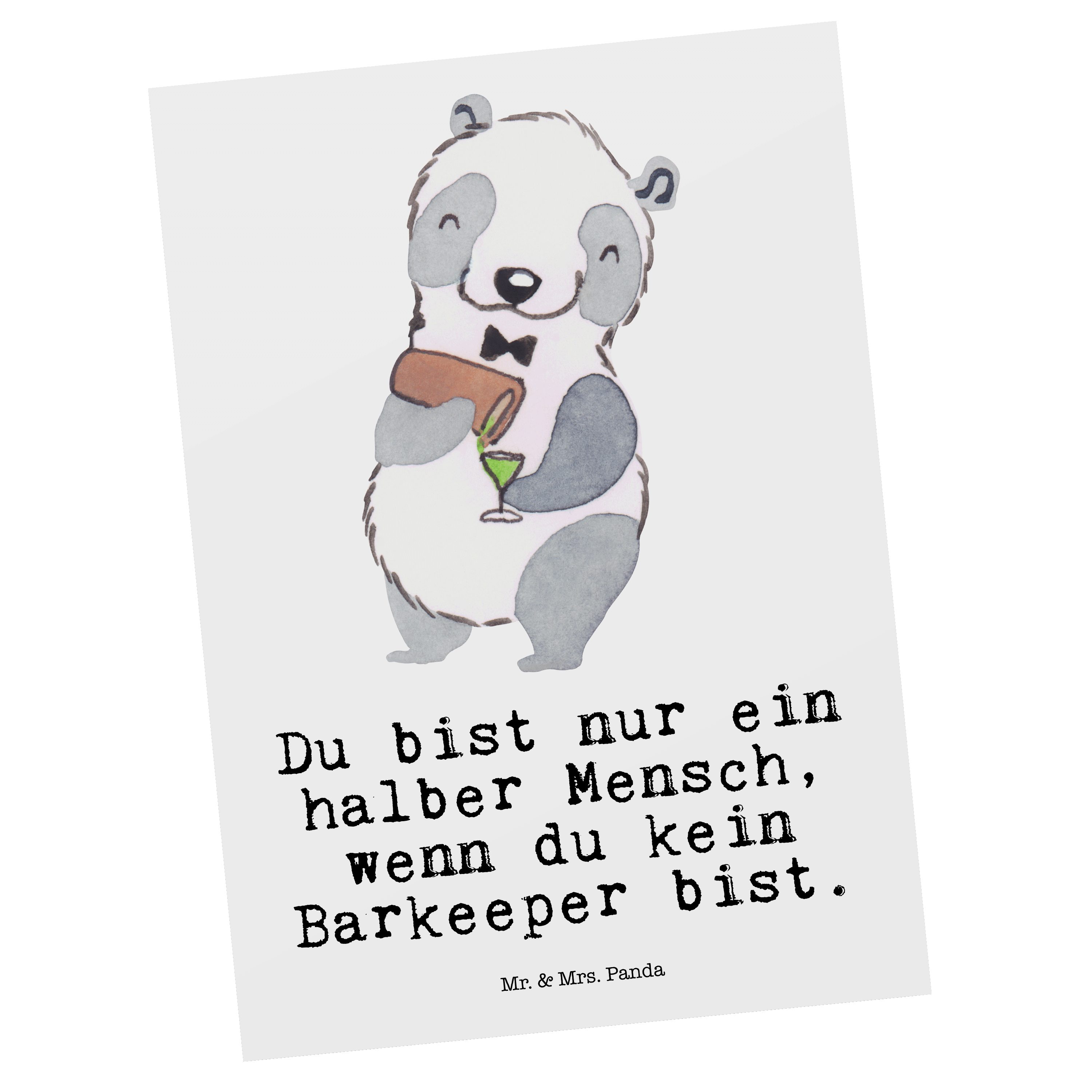 Mr. & Mrs. Panda Postkarte Barkeeper mit Herz - Weiß - Geschenk, Kurs, Dankeskarte, Geburtstagsk