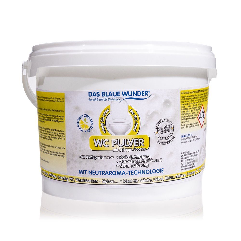 Das Blaue Wunder® WC Pulver mit Schaumbooster WC-Reiniger (1,5 kg Pulver selbstständiger Reiniger durch Aktivperlen gegen Urinstein & Kalk uvm)