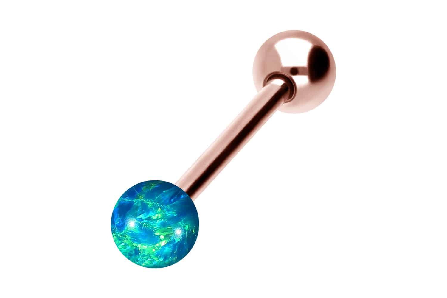 Brustwarzenpiercing Titan Barbell SYNTHETISCHER OPAL + TITAN-KUGEL