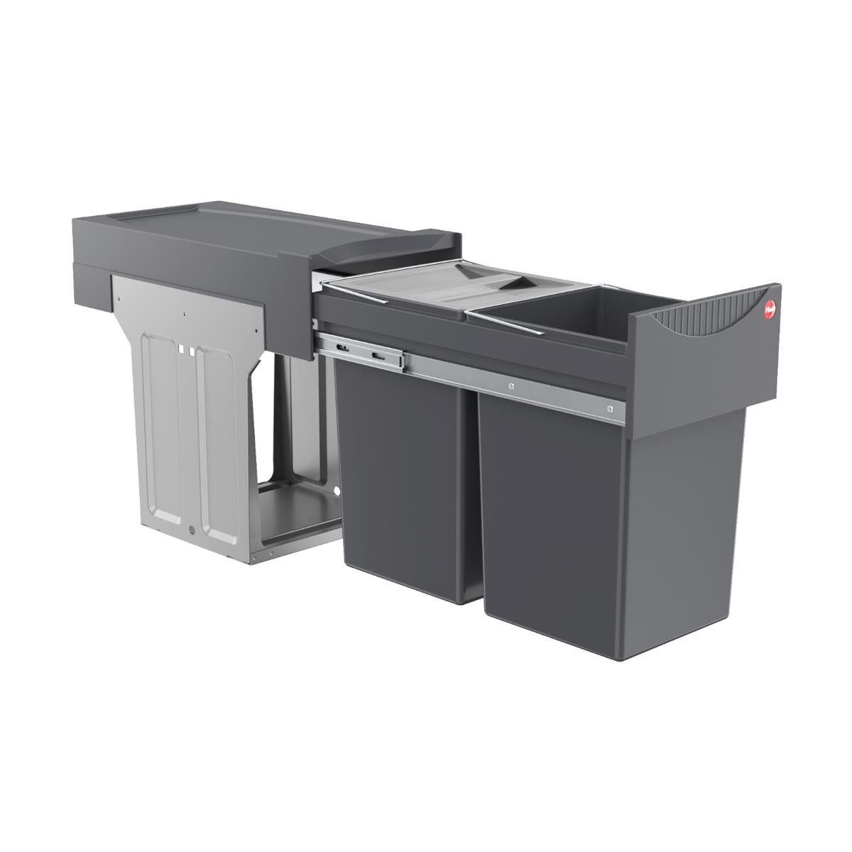 Hailo Einbaumülleimer Hailo Tandem Abfallsammler 3666102 2x15 L mit Bio-Deckel 30 Liter