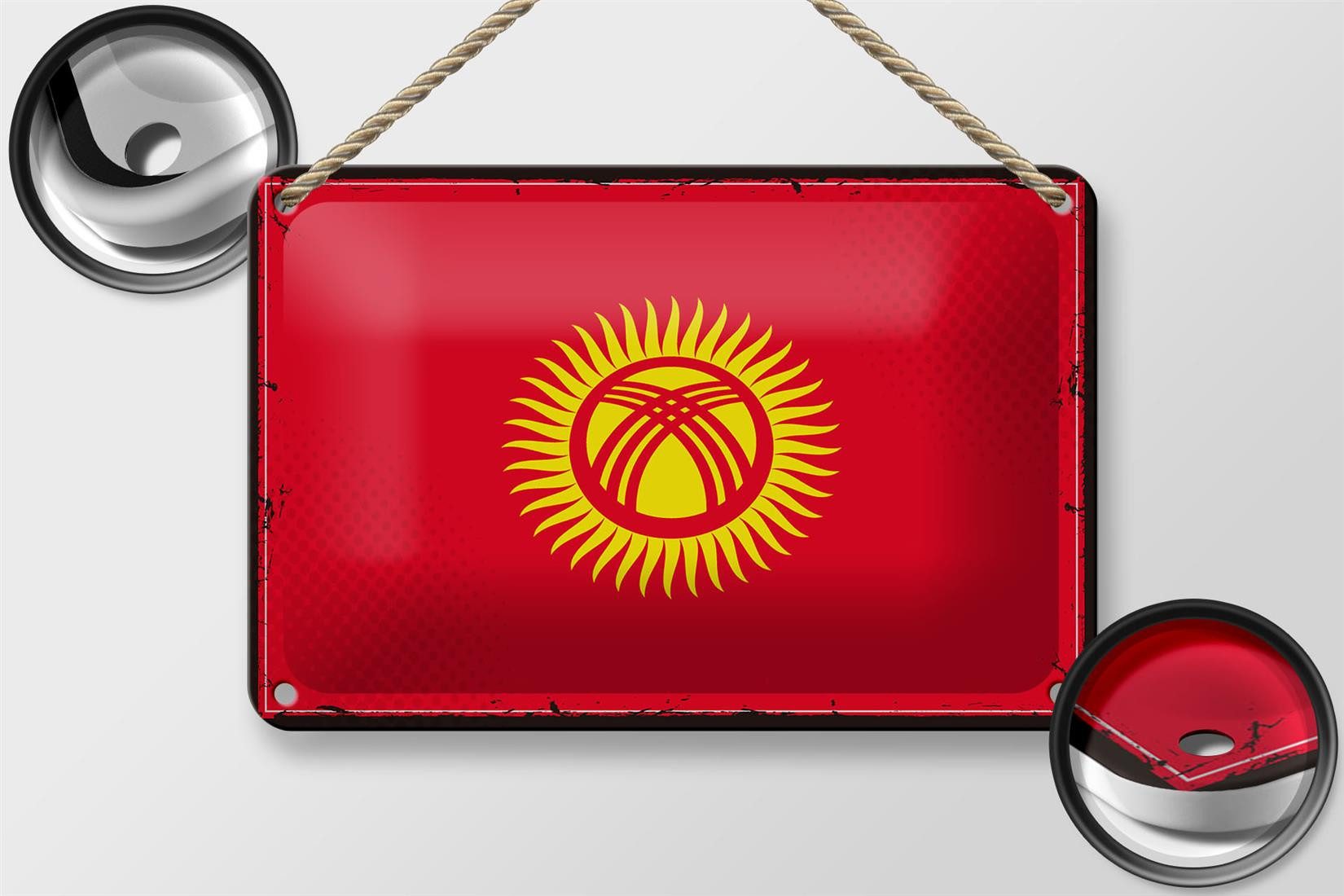 Femer GmbH Metallschild Flagge Kirgisistans 18x12cm Retro Kyrgyzstan, (1 St), gewölbte Oberfläche, abgerundete Ecken, umgeschlagene Kanten