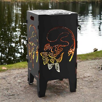Creativ Metall Feuerkorb, (1-St), mit Grillplatte Motiv Fisch Angelrute hochwertig 3mm Stahl