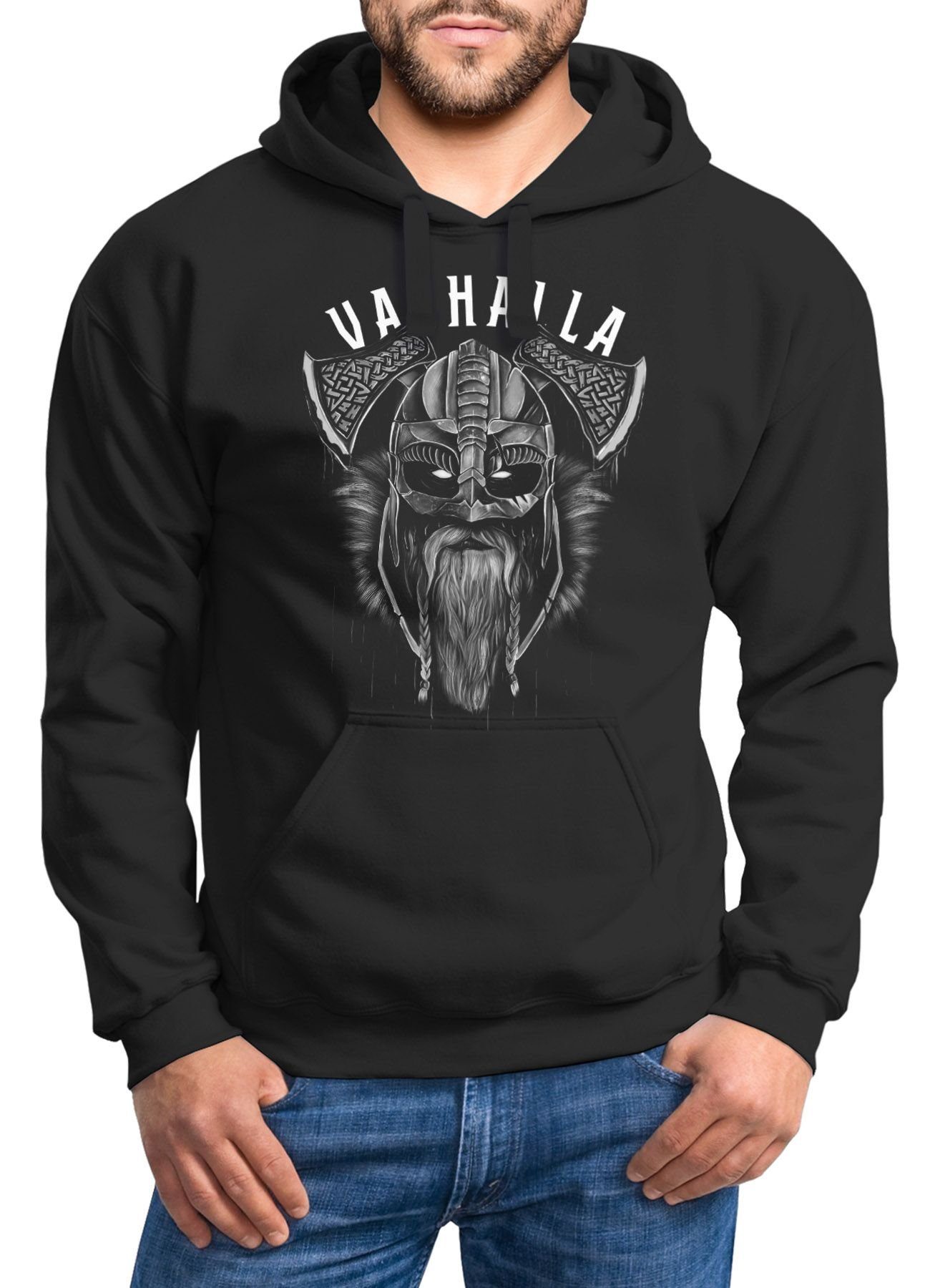 Neverless Hoodie Hoodie Herren Aufdruck Valhalla Wikinger Helm Viking Odin Krieger Kapuzen-Pullover Männer Fashion Streetstyle Neverless®