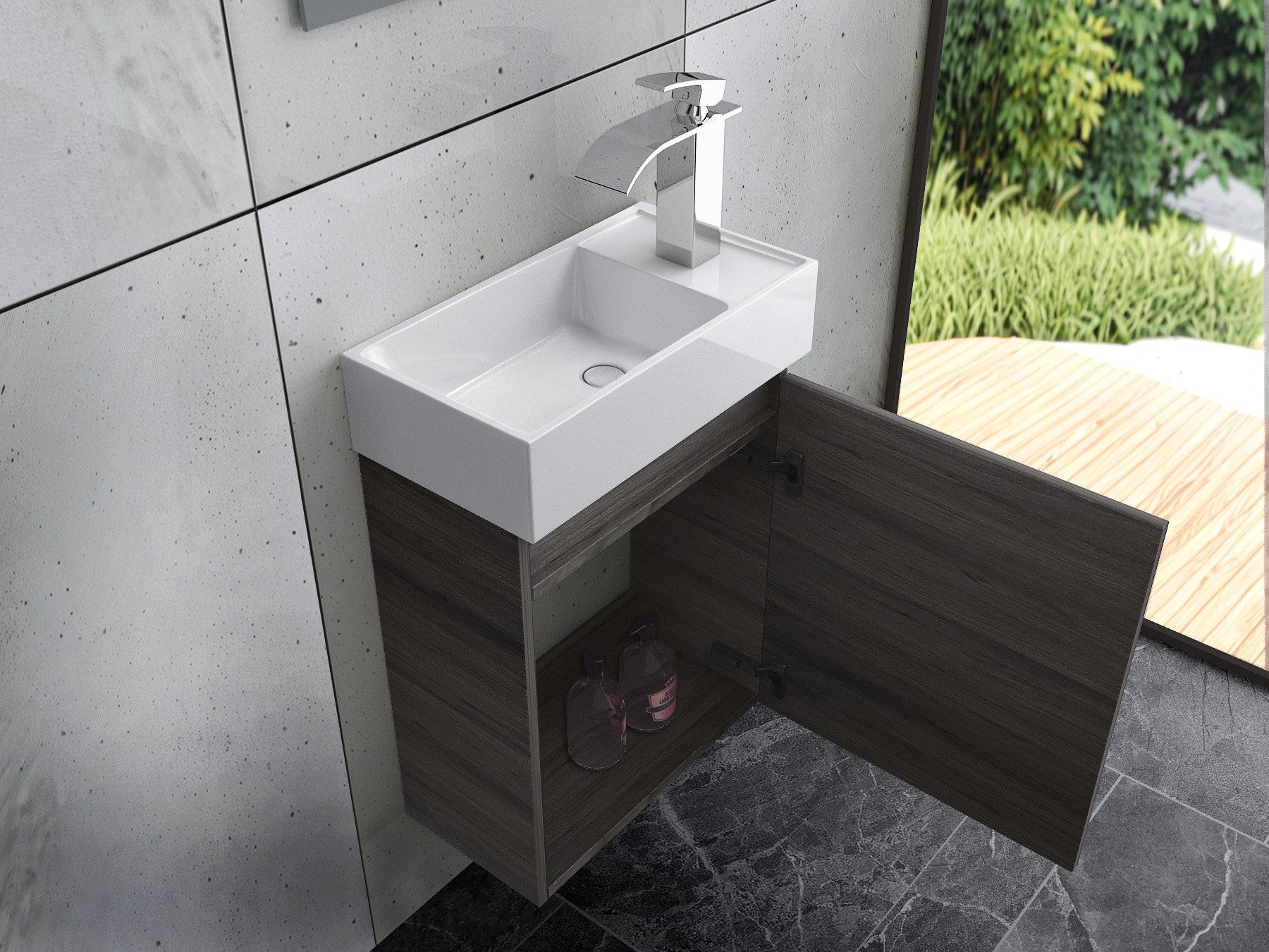 Faizee Home Badmöbel-Set Bademöbel 40 cm Badeschrank Waschtisch Unterschrank Spiegel