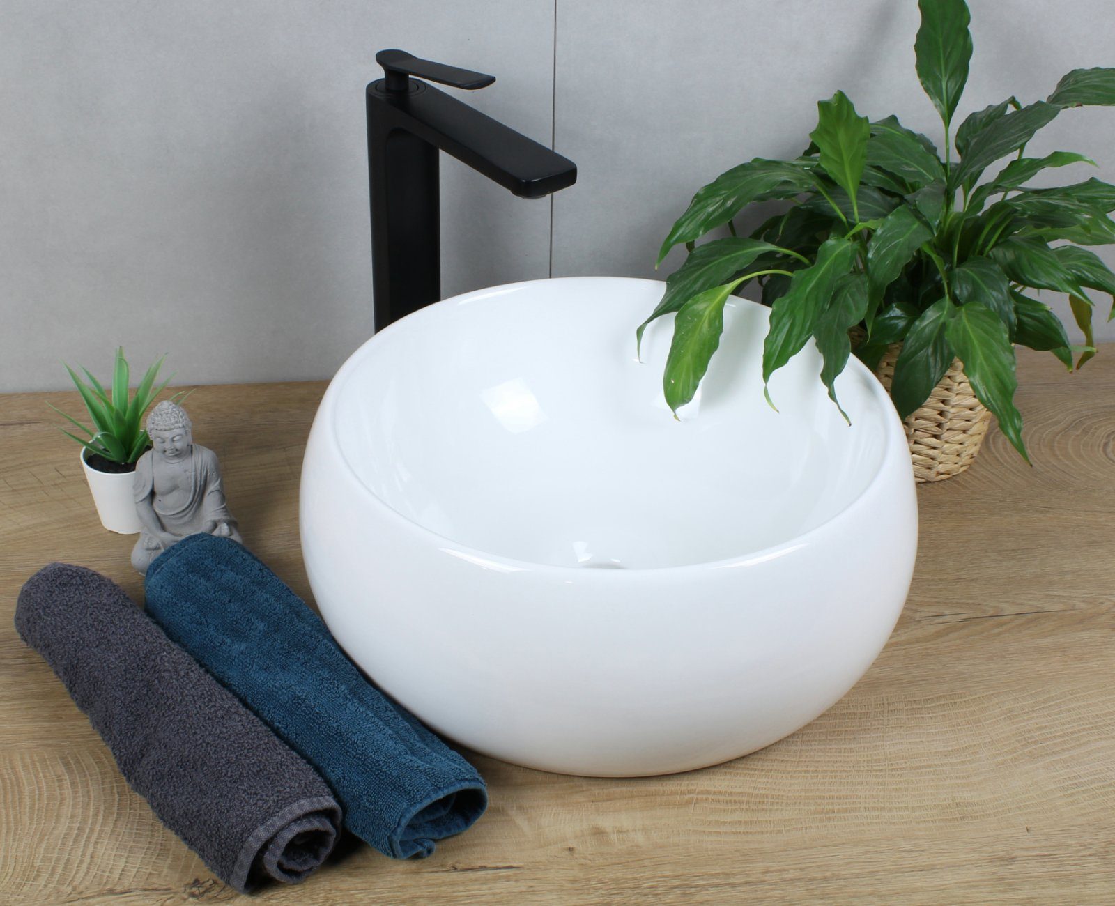 Thumbnail - HAGO Aufsatzwaschbecken Keramik Waschbecken rund Ø 400 x 155 weiß ohne Überlauf Aufsatzwaschbe