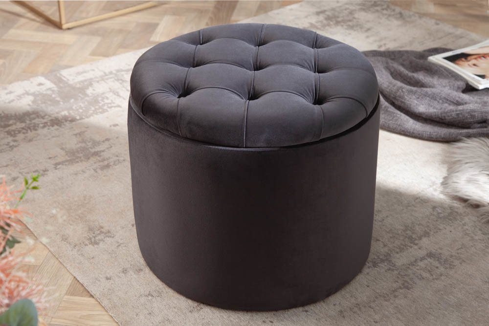 riess-ambiente Hocker MODERN BAROCK 50cm schwarz, Wohnzimmer · Samt · mit Stauraum · Aufbewahrungkorb