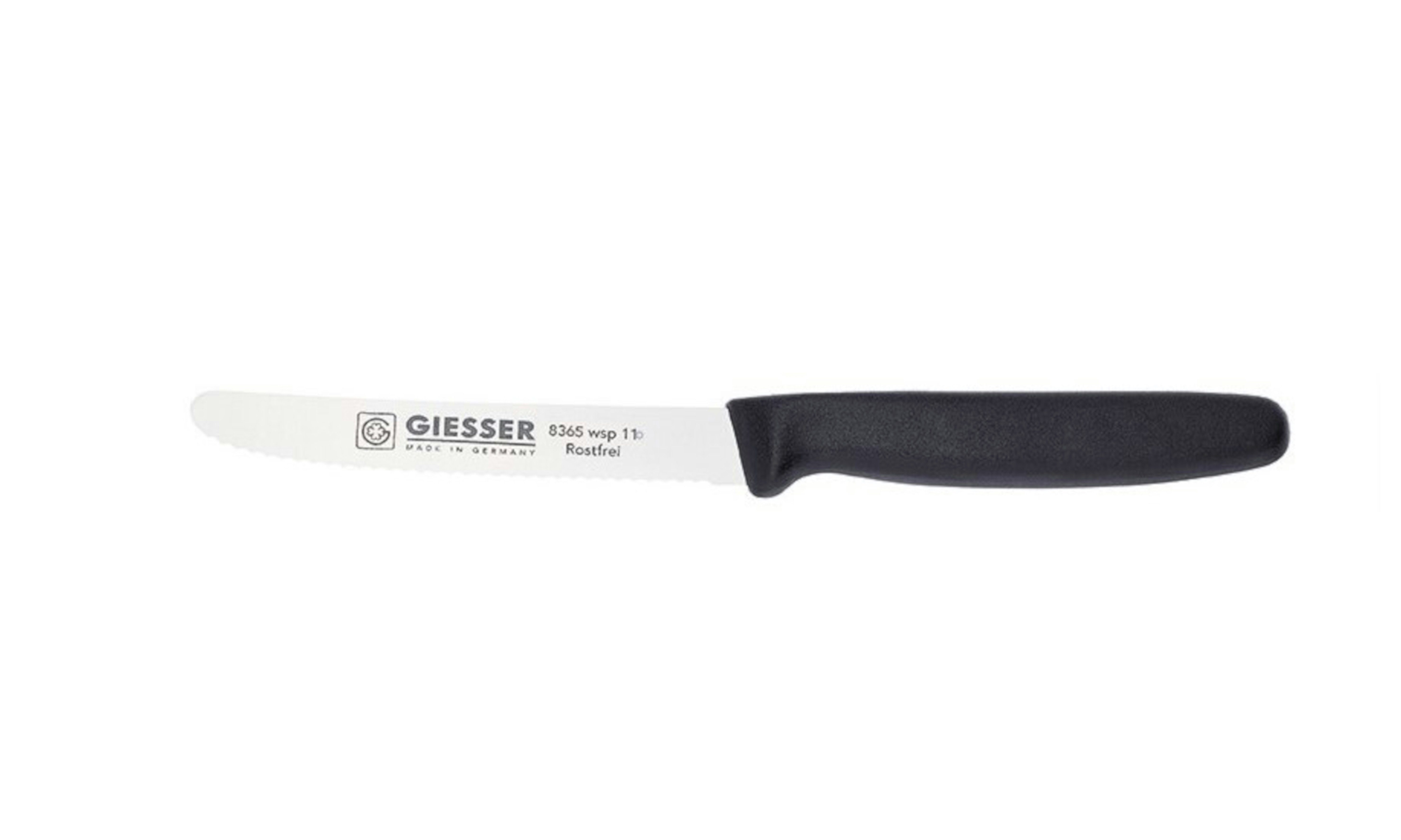 GIESSER Ніж для помідорів Allzweckmesser Brötchenmesser 8365 wsp 11, Spülmaschinenfest, langlebig, 3 mm Wellenschliff extrem scharf