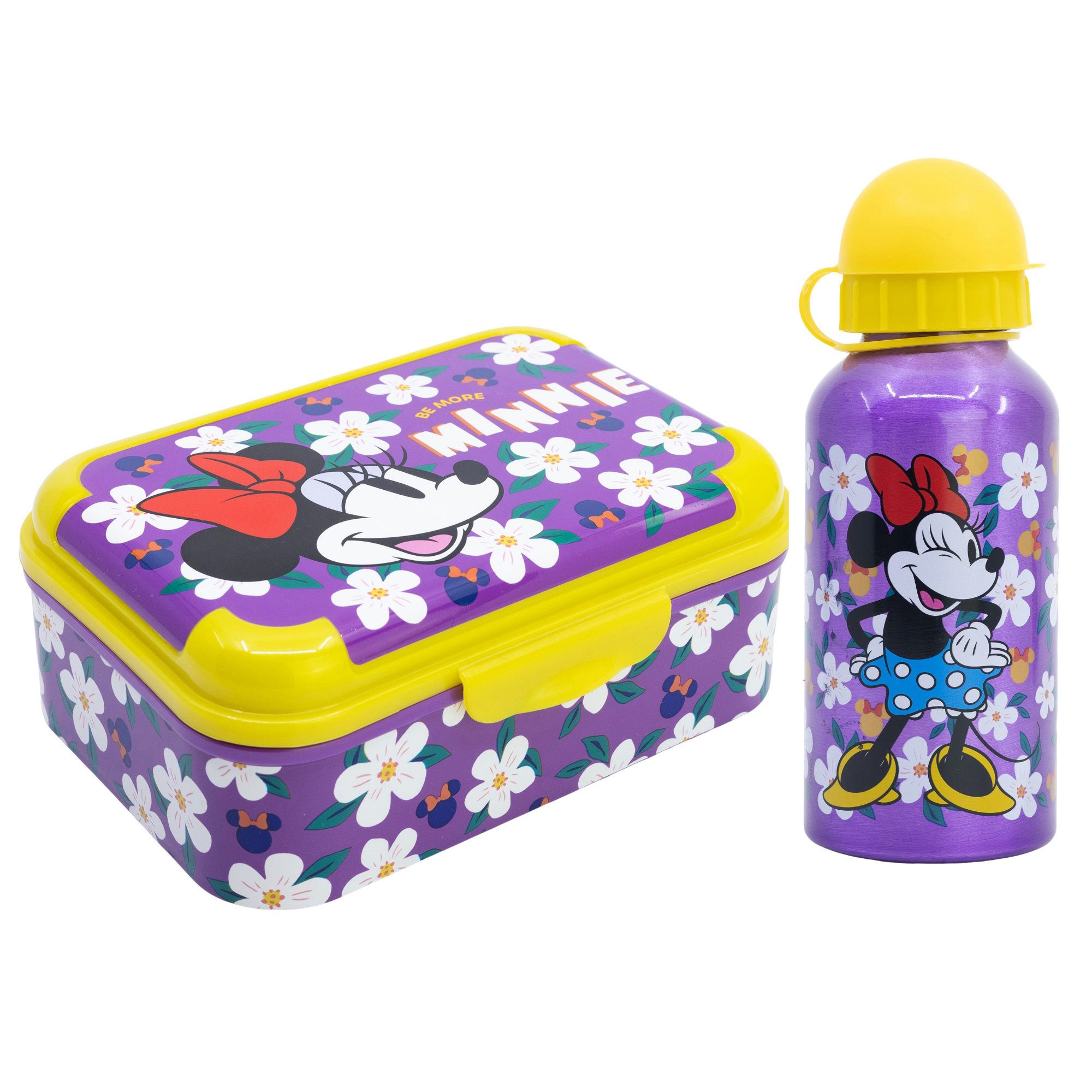 Disney Lunchbox Disney Minnie Maus Mädchen 2 tlg. Set Brotdose Alu Trinkflasche 400 ml, (Spar-Set, 2-tlg., Spar-Set)