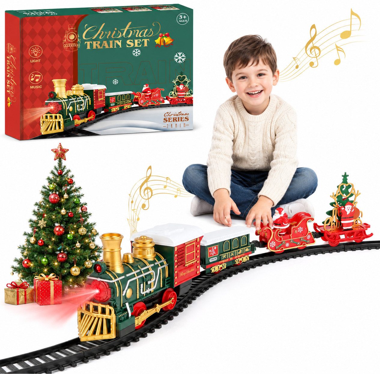 nsihing Spielzeugeisenbahn-Set Elektrische Spielzeug-Zug, Spielzeug Eisenbahn Set mit Licht & Sound, Batteriebetrieben mit Steckschienen, Weihnachtsgeschenk für Kinder