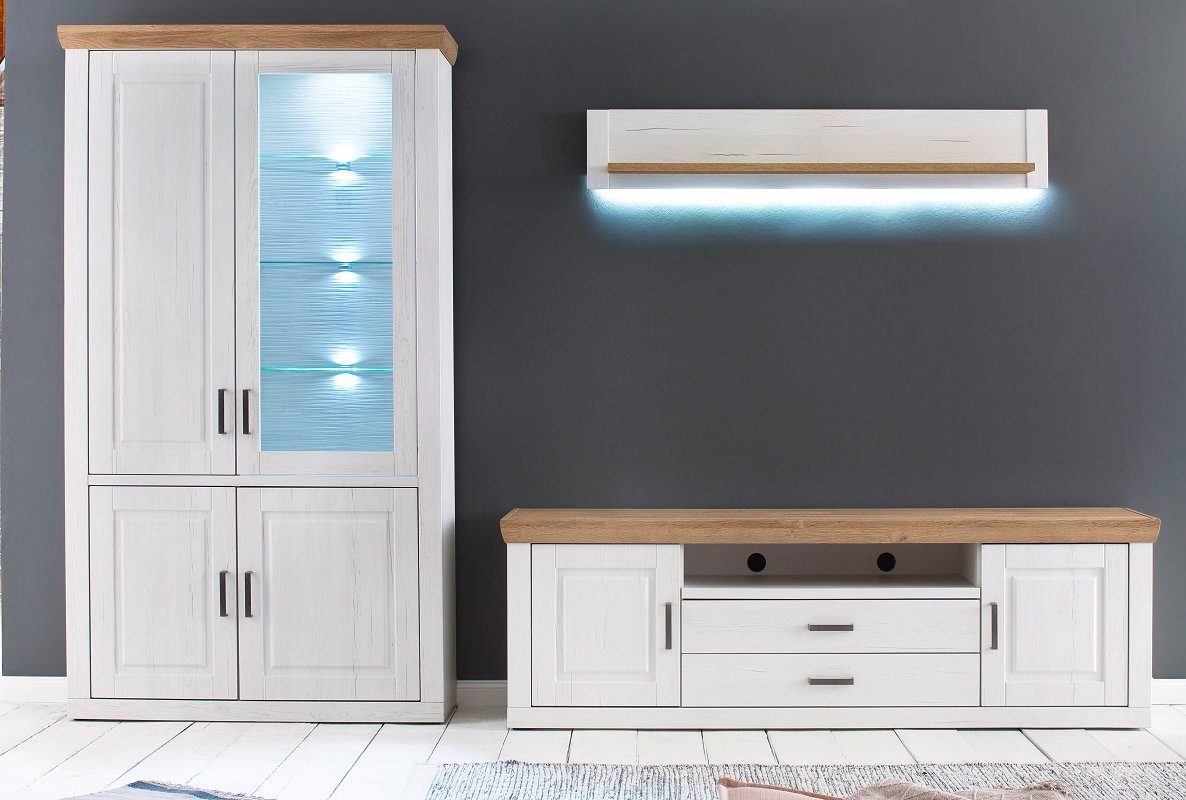 MCA furniture Wohnwand Wohnwand Anbauwand II Brixen, Landhaus modern, Pinie Aurelio / Grand, (3-St)