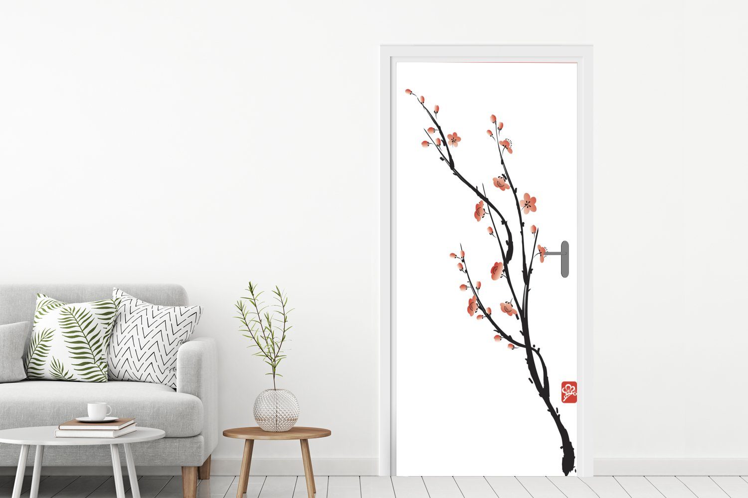 Illustration für bedruckt, Türaufkleber, MuchoWow St), Matt, 75x205 cm Türtapete Sakura, (1 - Fototapete Asiatisch Tür, -