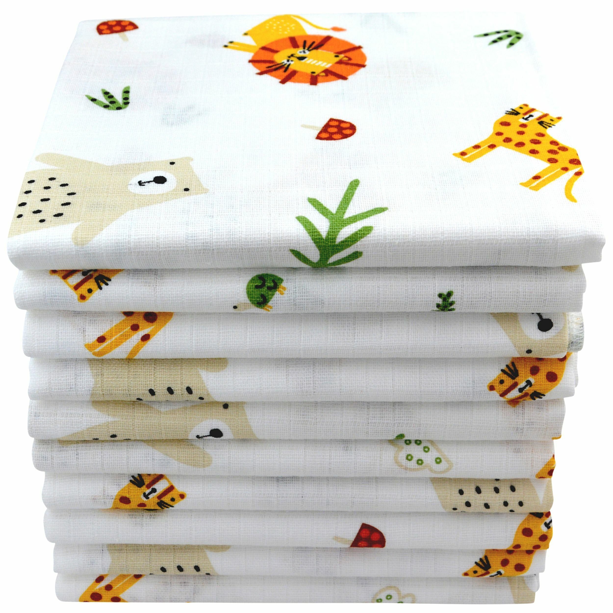 M.M.C. Spucktuch Mullwindel Tier Motive, (10-tlg), 80x70 cm Mulltücher