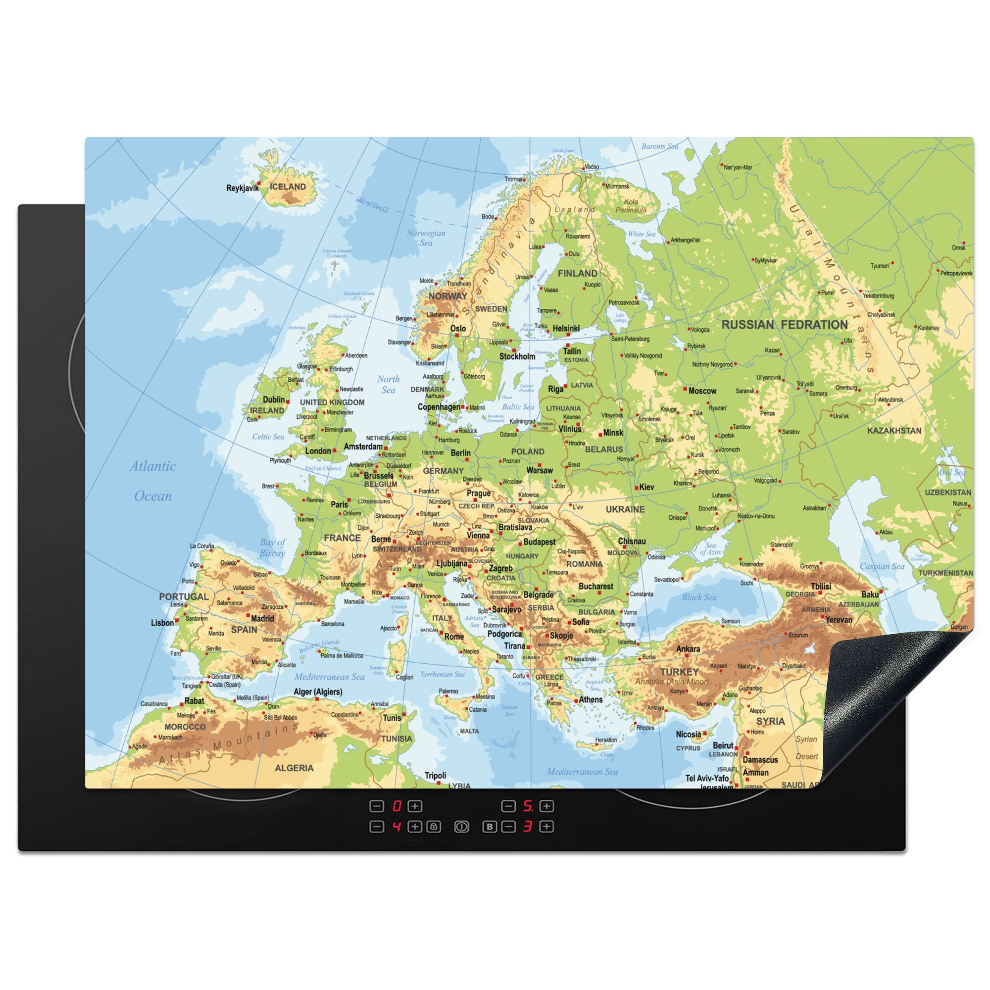 MuchoWow Herdblende-/Abdeckplatte Karte - Europa - Land, Vinyl, (1 tlg), 71x52 cm, Induktionskochfeld Schutz für die küche, Ceranfeldabdeckung