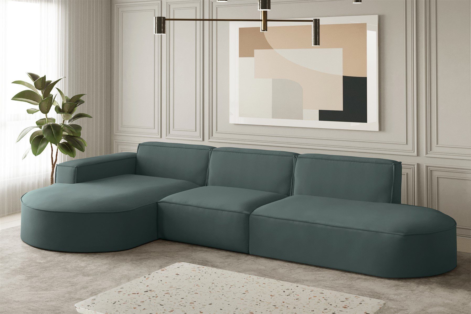 Stoff Opera mane PALMA Fun mane mit Rundumbezug links Opalgrün Designersofa Möbel Ecksofa Ecksofa oder rechts, in Velvet,