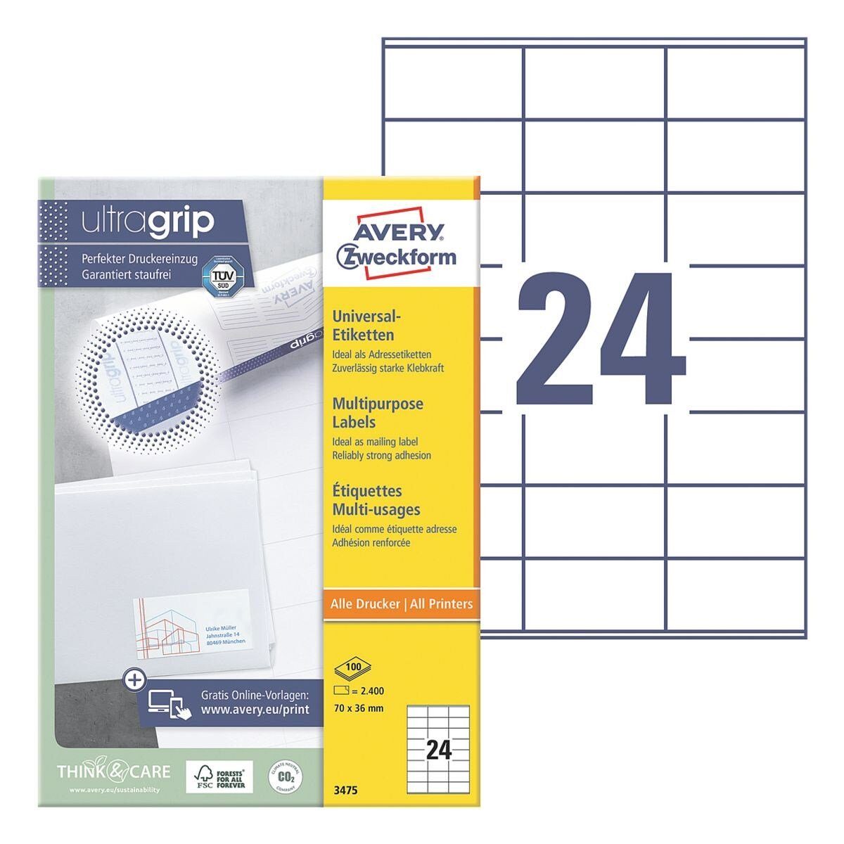 Avery Zweckform Etiketten 3475, Adresse (70x36 mm), selbstklebend