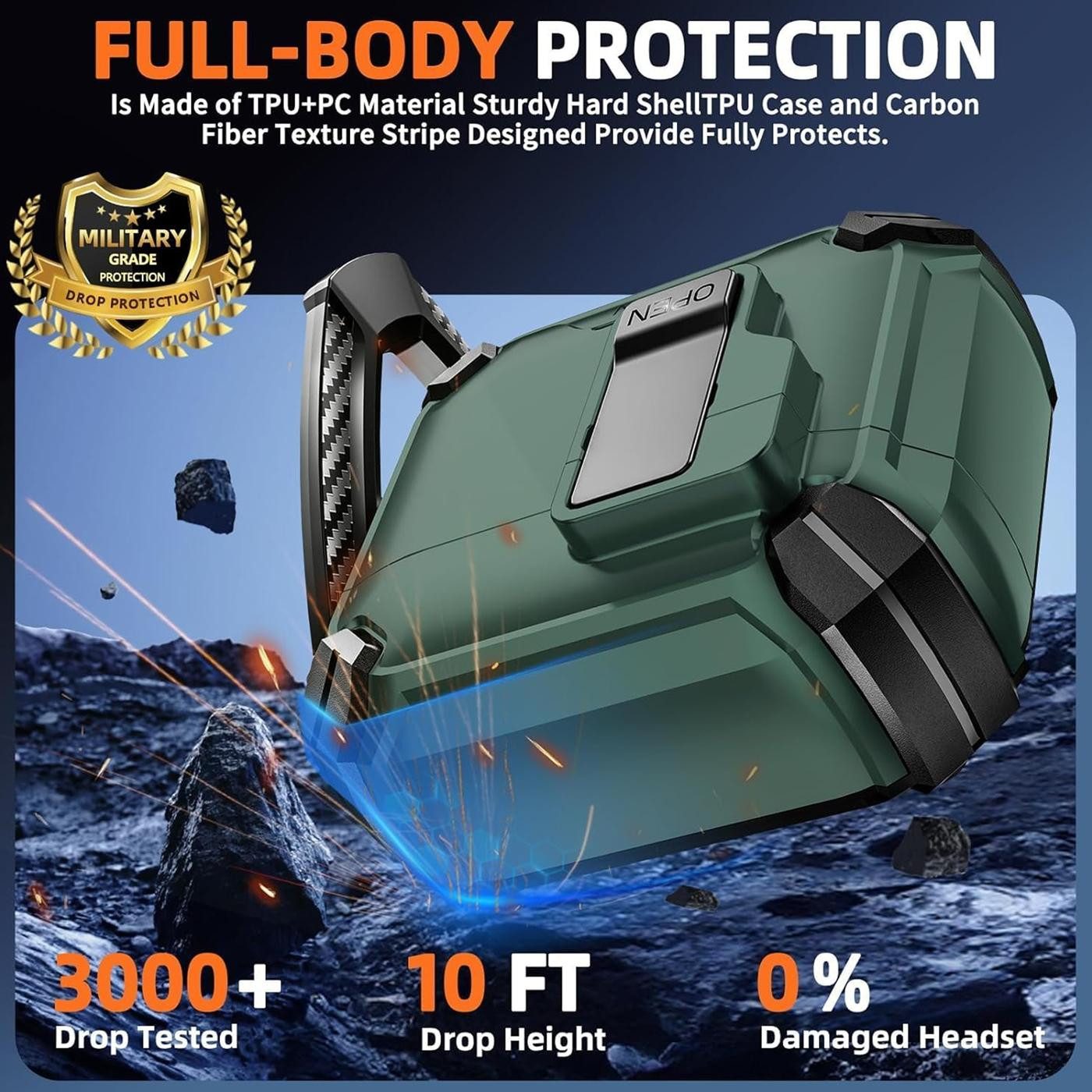 CoolGadget Kopfhörer-Schutzhülle Defender Hülle für Apple AirPods 4 magnetisch mit Karabiner, 360° Full-Body Case Schutzhülle Handy Standfunktion magnetisch lad – Bild 5 von 5