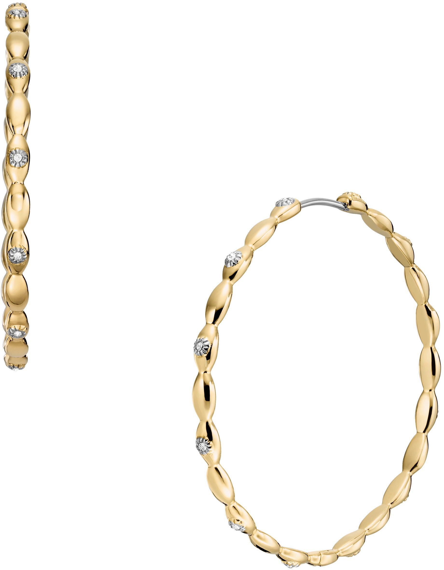 Fossil Paar Creolen Schmuck Geschenk Edelstahl Ohrringe Sutton, mit Glasstein