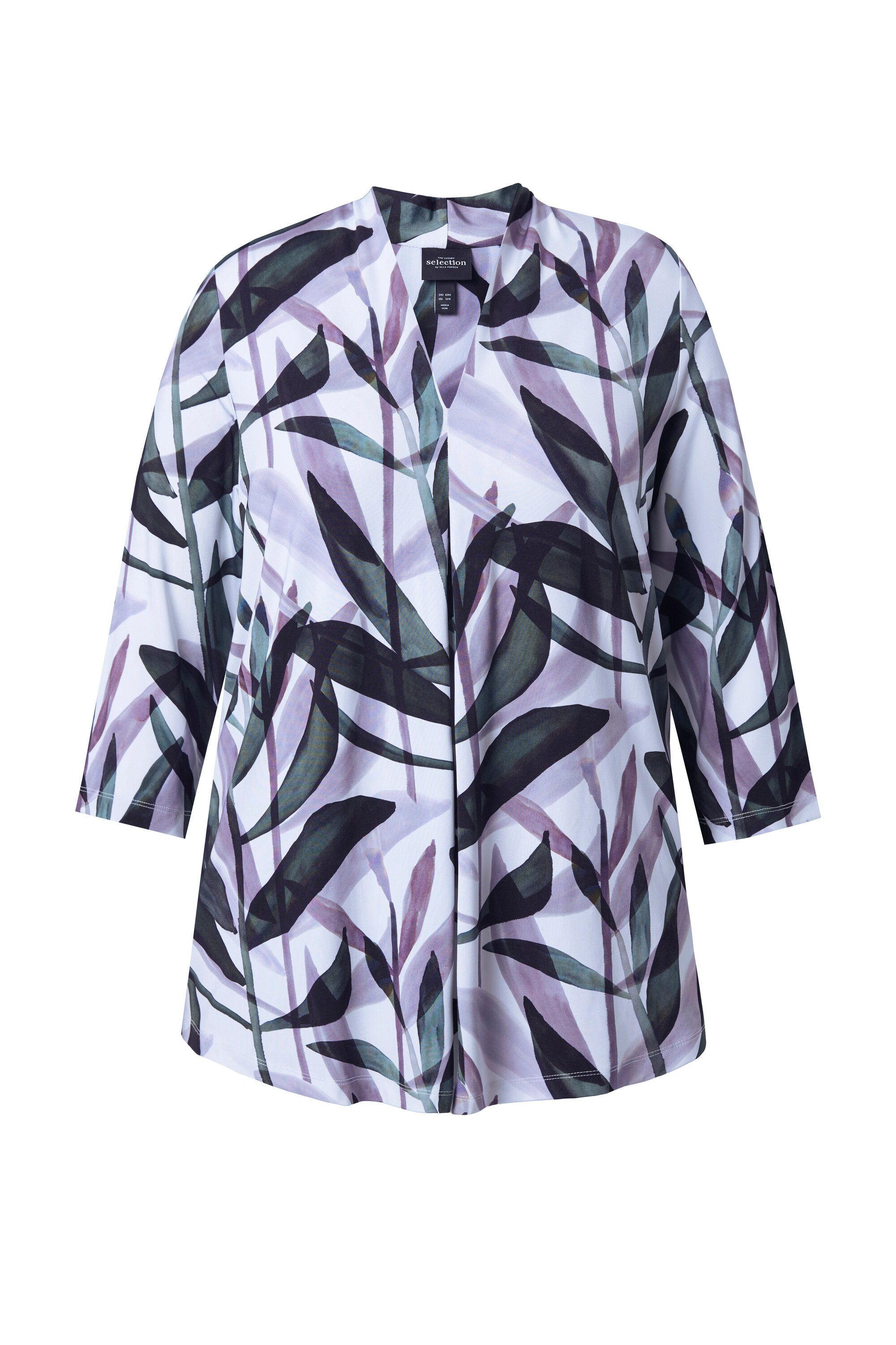 Ulla Popken T-Shirt Slinkyshirt Blätter A-Linie Kelchkragen 3/4-Arm günstig online kaufen