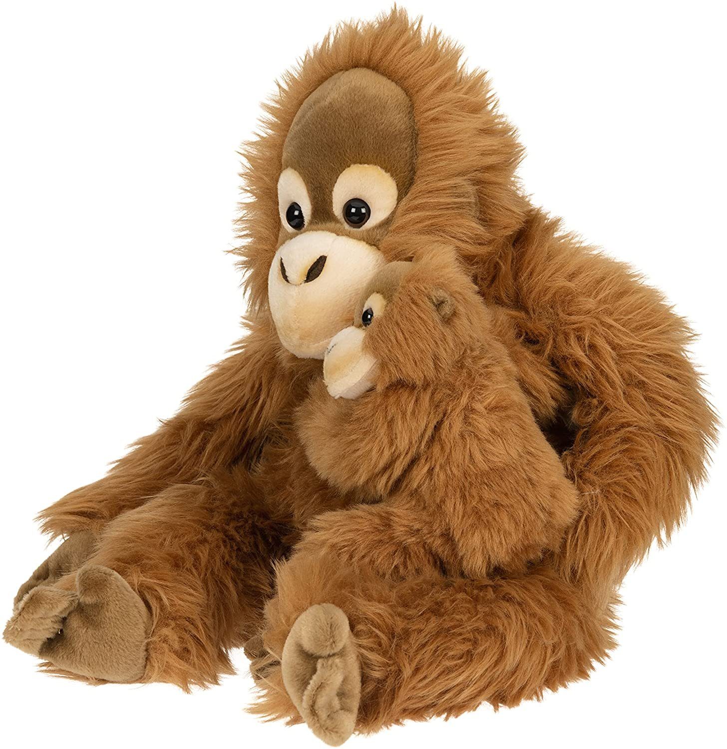 Uni-Toys Kuscheltier Orang-Utan mit Baby, sitzend - 30 cm (Höhe) - Plüsch-Affe - Plüschtier, zu 100 % recyceltes Füllmaterial