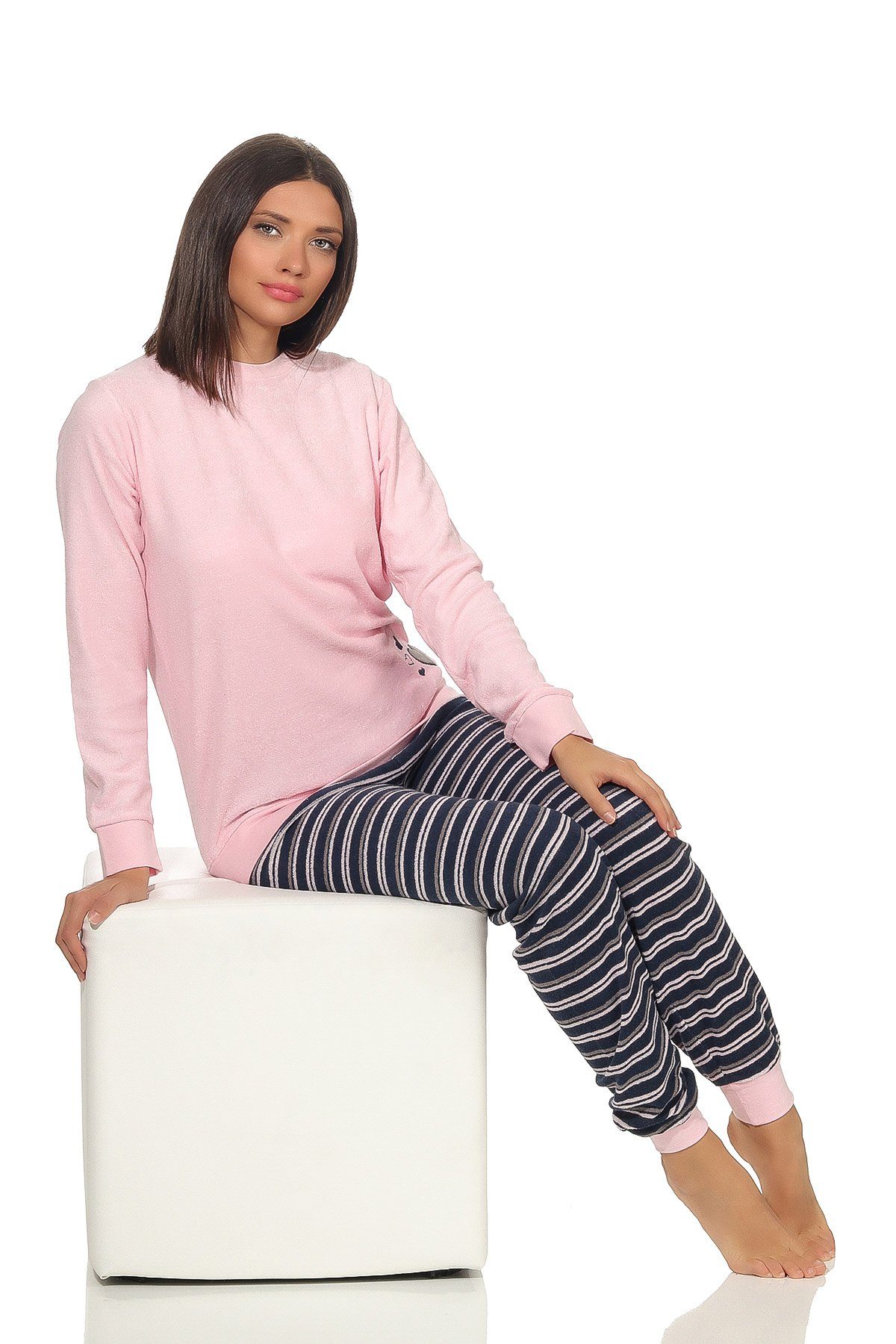 und Motiv 570 Frottee Damen mit Normann Bündchen Schlafanzug - Pyjama 291 RELAX 13 Herz by rosa