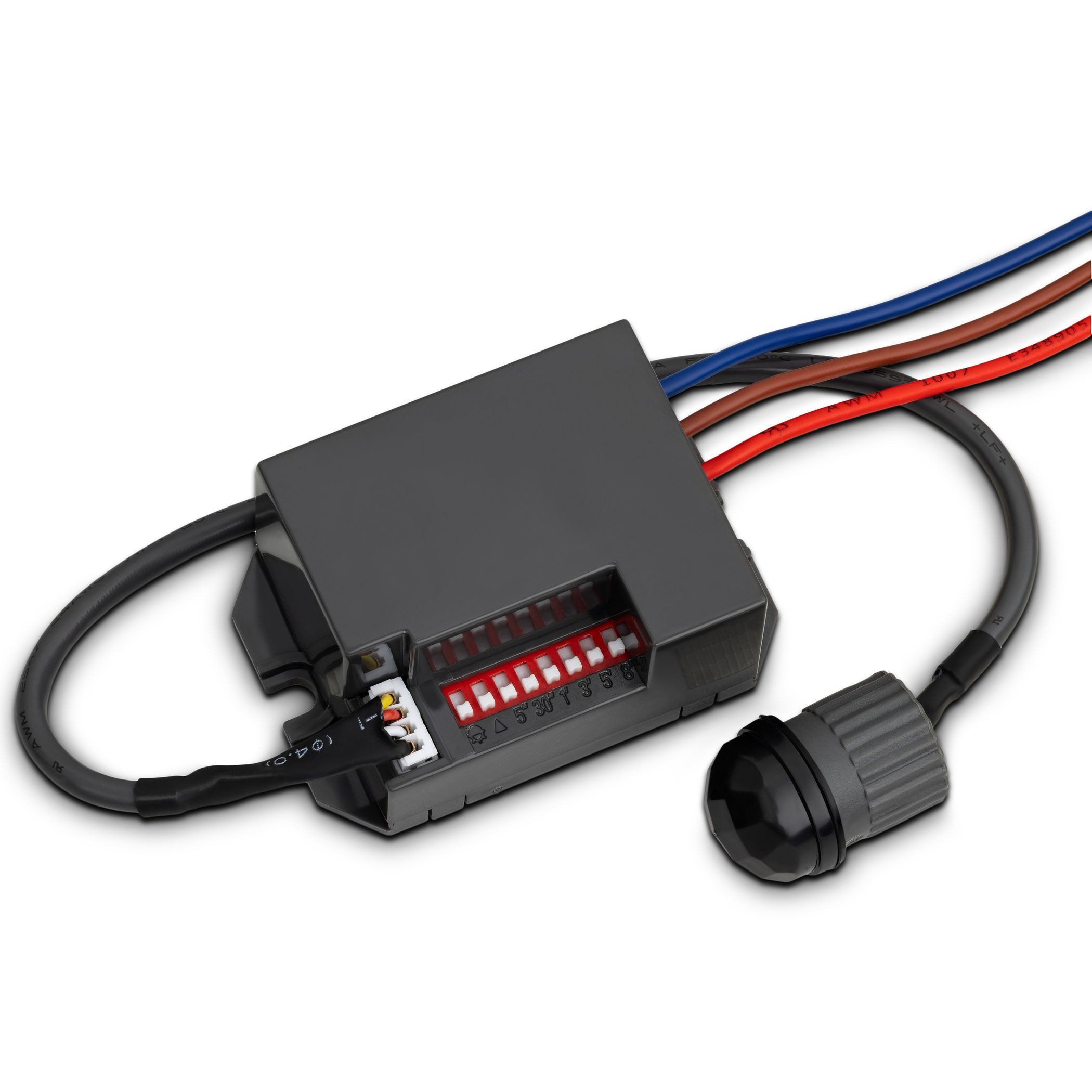 SEBSON Bewegungsmelder Mini Einbau Infrarot Sensor - Programmierbar, Reichweite 6m / 360°, (1-St), LED geeignet 400W, 3 Draht, Schalter 56x37x26mm, Sensor Ø18x25mm