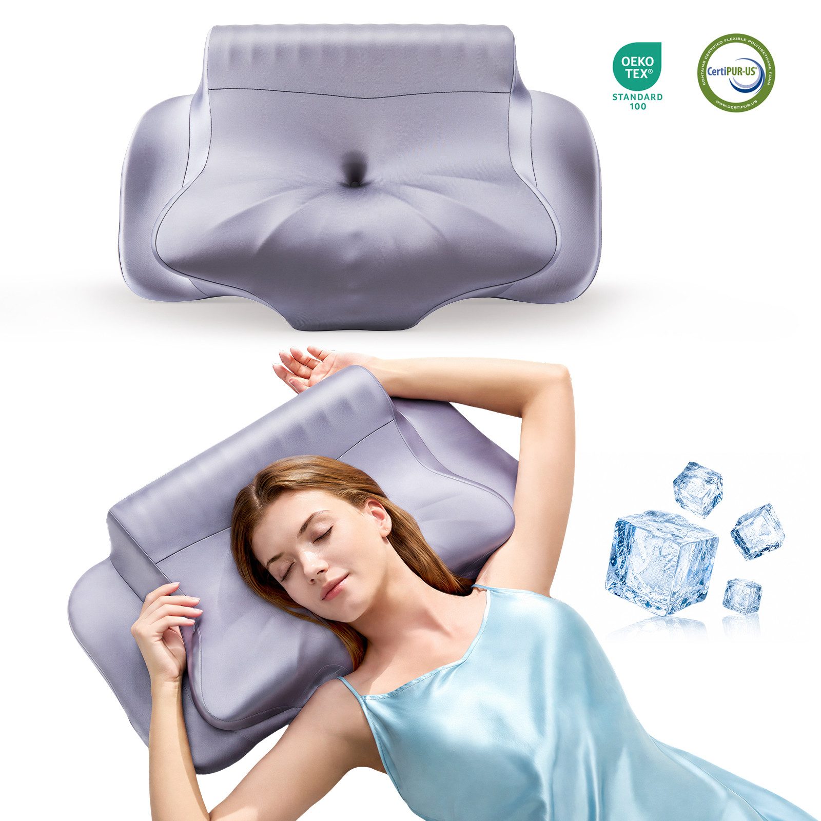 Niceluck Kopfkissen Nackenstützkissen Memory Foam, Butterfly-Kissen, 2 Höhen, 62x35 cm, Kissen für Seiten Rücken & Bauchschläfer