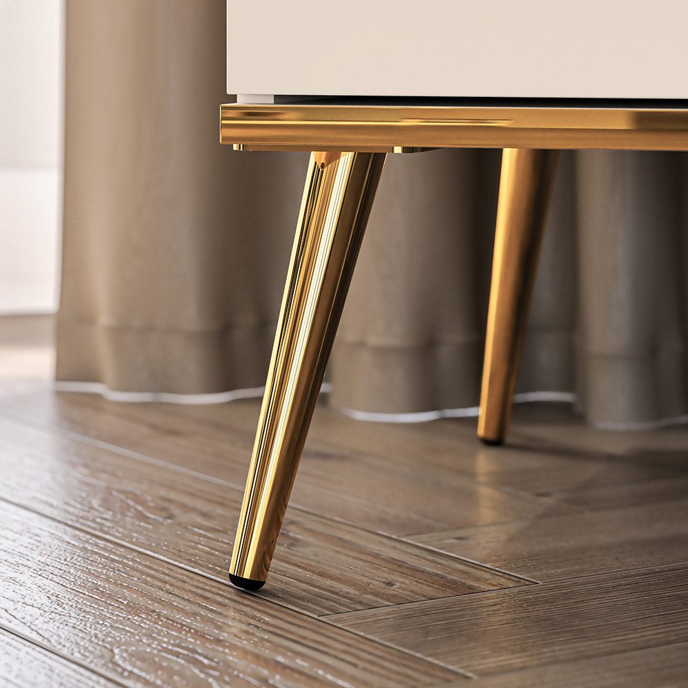 Lomadox Vitrine STRUGA-131 in kaschmir, goldfarbene Akzente, 4-türig, Glasv günstig online kaufen