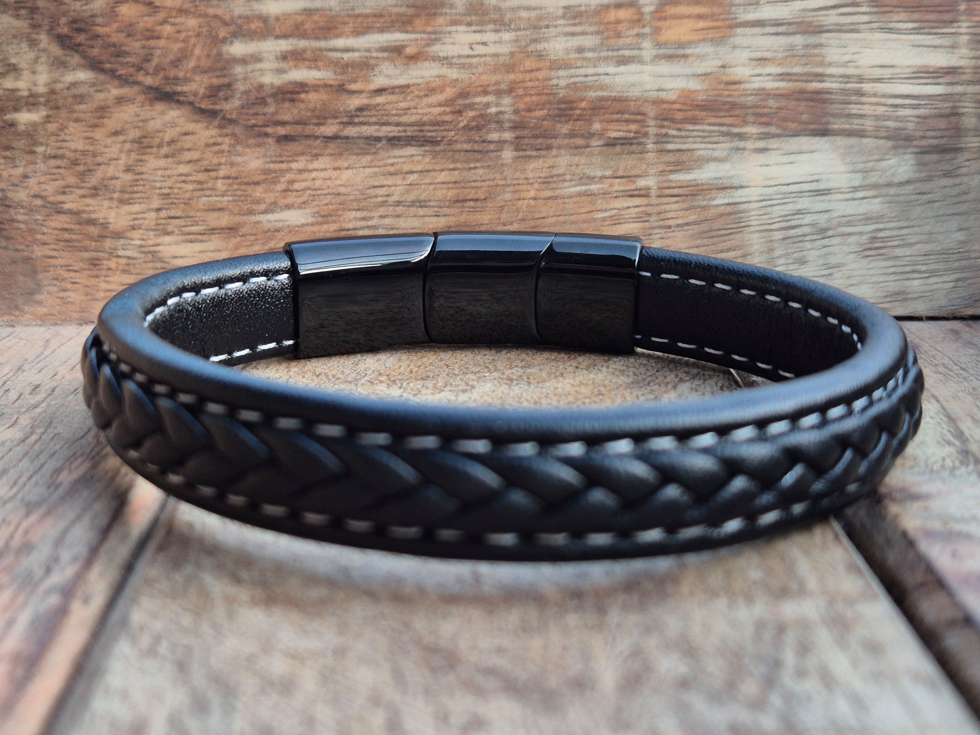 NAHLE Lederarmband Leder elegantes Armband Echtleder – geflochten mit Magnetverschluss, Echtleder, geflochten, Magnetverschluss, +1,5 cm Erweiterung