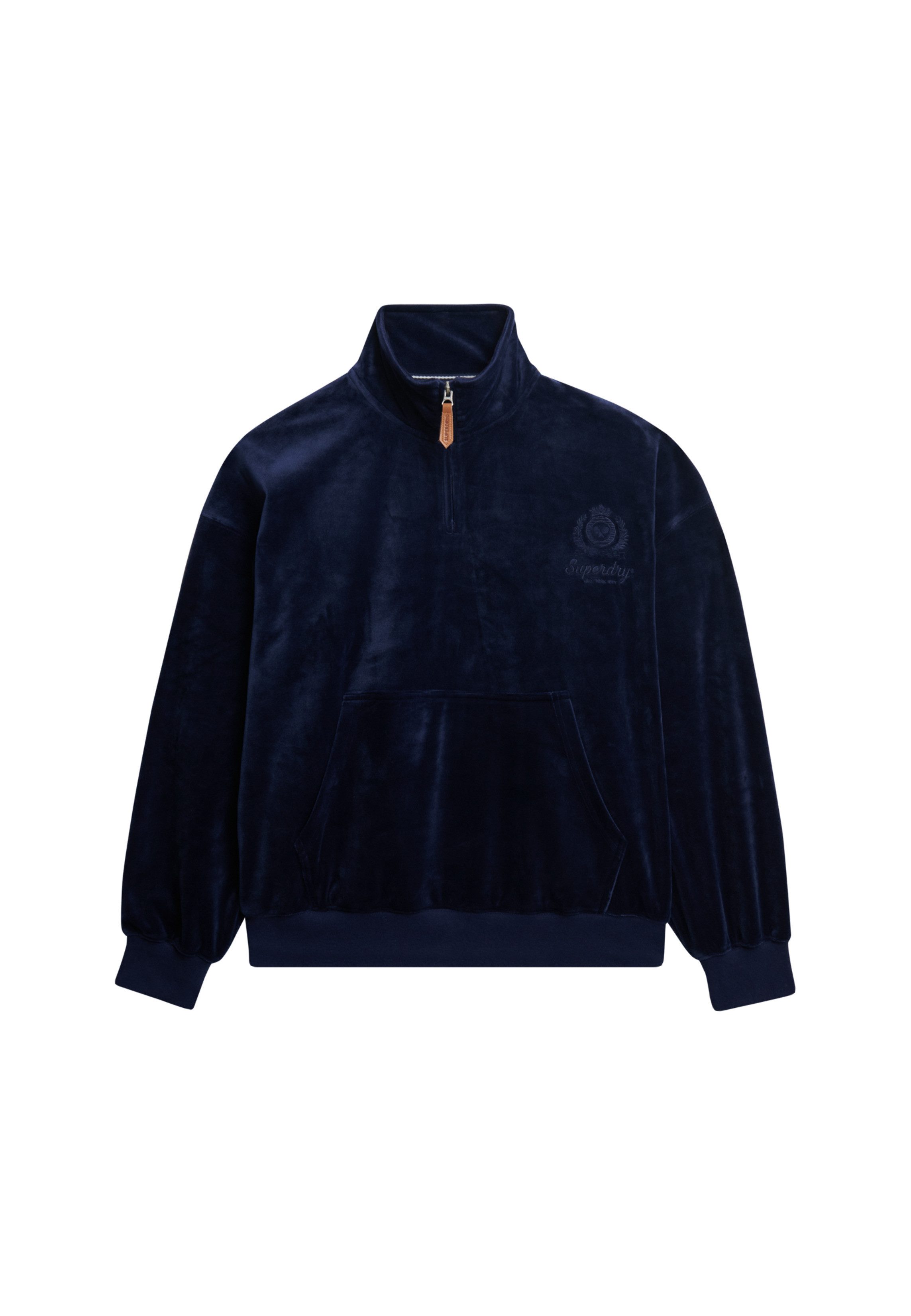 Superdry Sweatshirt COUNTRY CLUB VELOUR 1/4 ZIP Nicki-Qualität, Troyer mit Logo-Brustmotiv