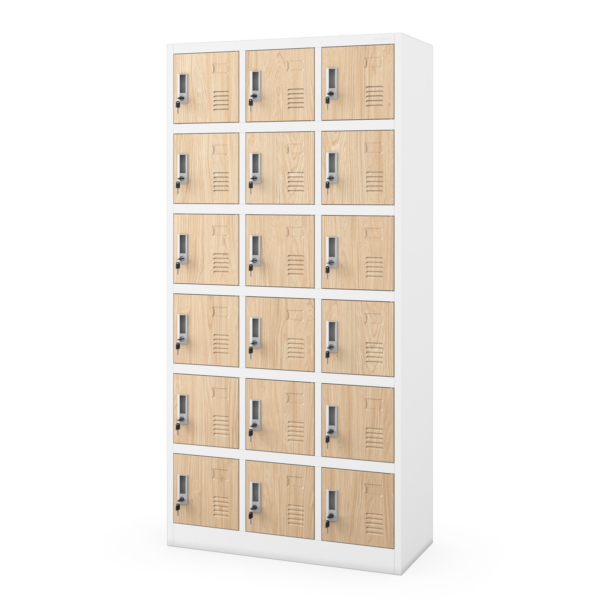 Jan Nowak Mehrzweckschrank Metall Schließfachschrank 90 cm KAROL 18 Fächer abschließbar (Spind Garderobenschrank Umkleide Arbeitsraum Sozialraum Betrieb, 0,6 mm 185 x 90 x 40 cm Lüftungsschlitze Wandmontage robust) Zylinderschloss je Fach Namensschildhalter langlebig 10 Farben