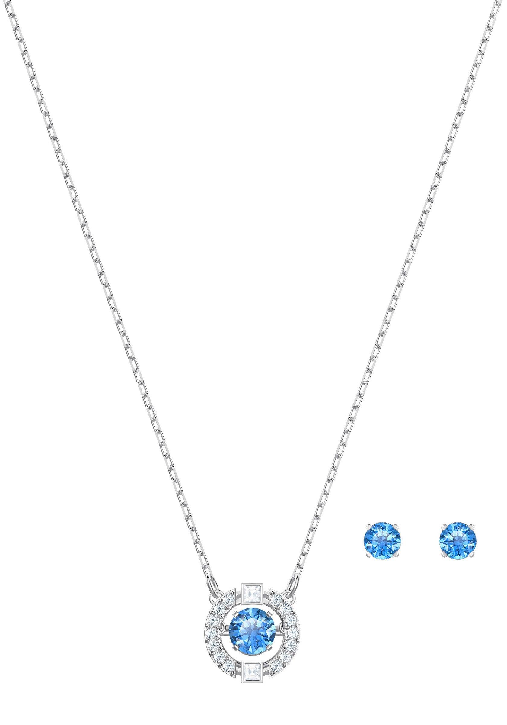 Dance und Kristallen Swarovski 5480485 Swarovski® blau, Set mit Ohrring rhodiniert, Sparkling 3-tlg), (Set, Round, Ketten