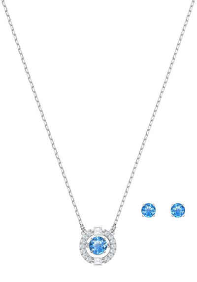 Swarovski Ohrring und Ketten Set Sparkling Dance Round, blau, rhodiniert, 5480485 (Set, 3-tlg), mit Swarovski® Kristallen