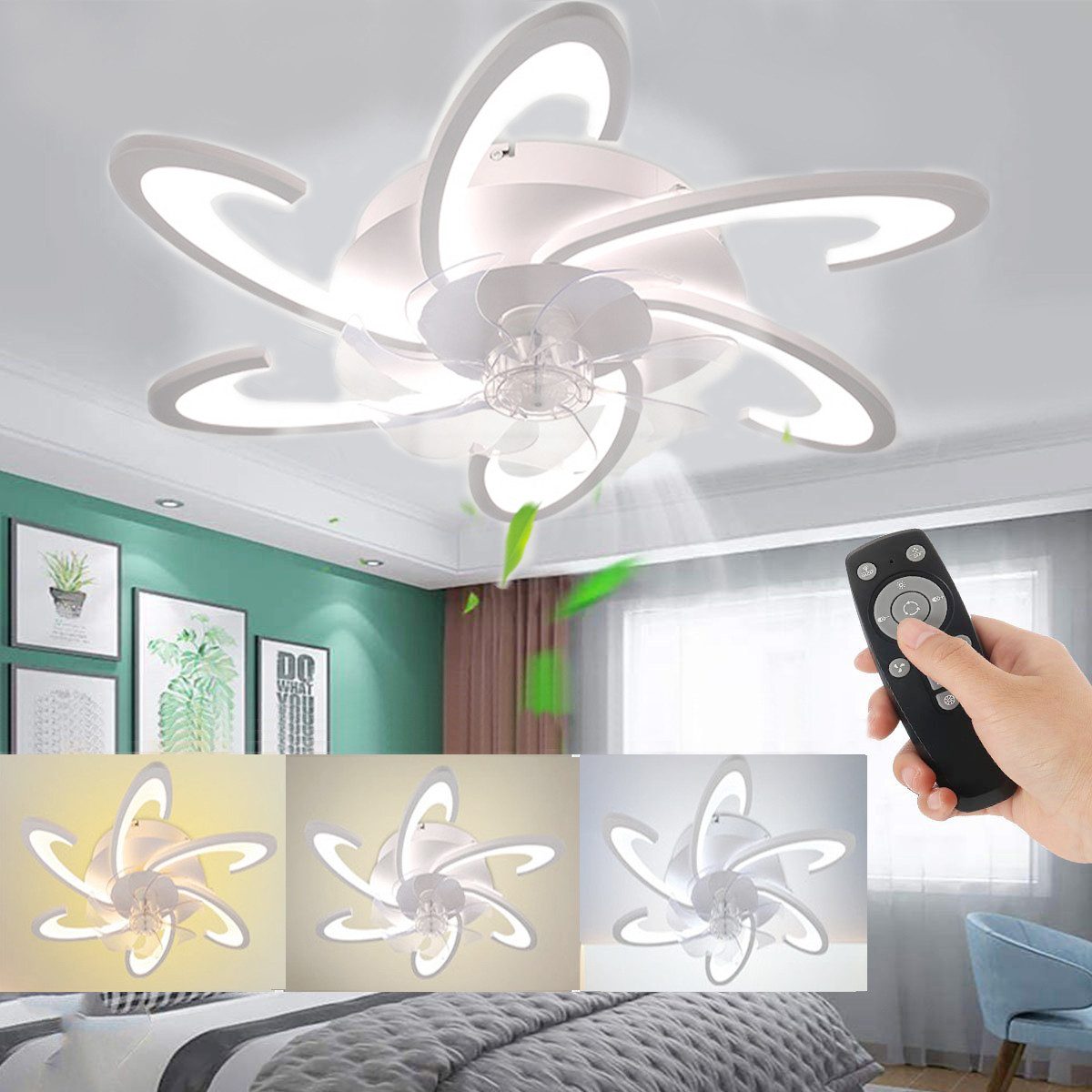 LETGOSPT Deckenleuchte Deckenventilator mit Lampe, 50W günstig online kaufen