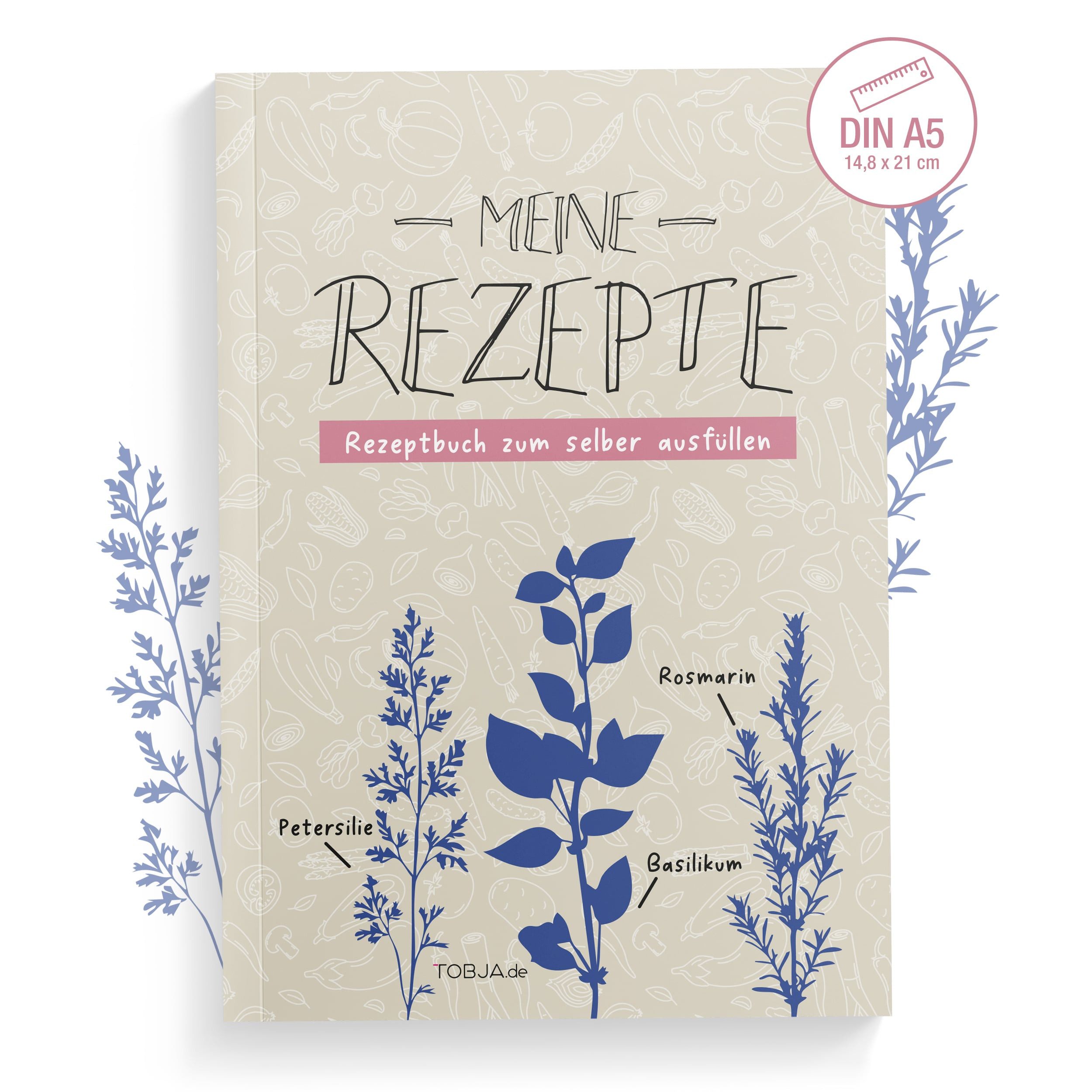 TOBJA Notizbuch Rezeptbuch zum selberschreiben DIN A5 mit Saisonkalender, Kochbuch zum selbst eintragen & gestalten, Softcover