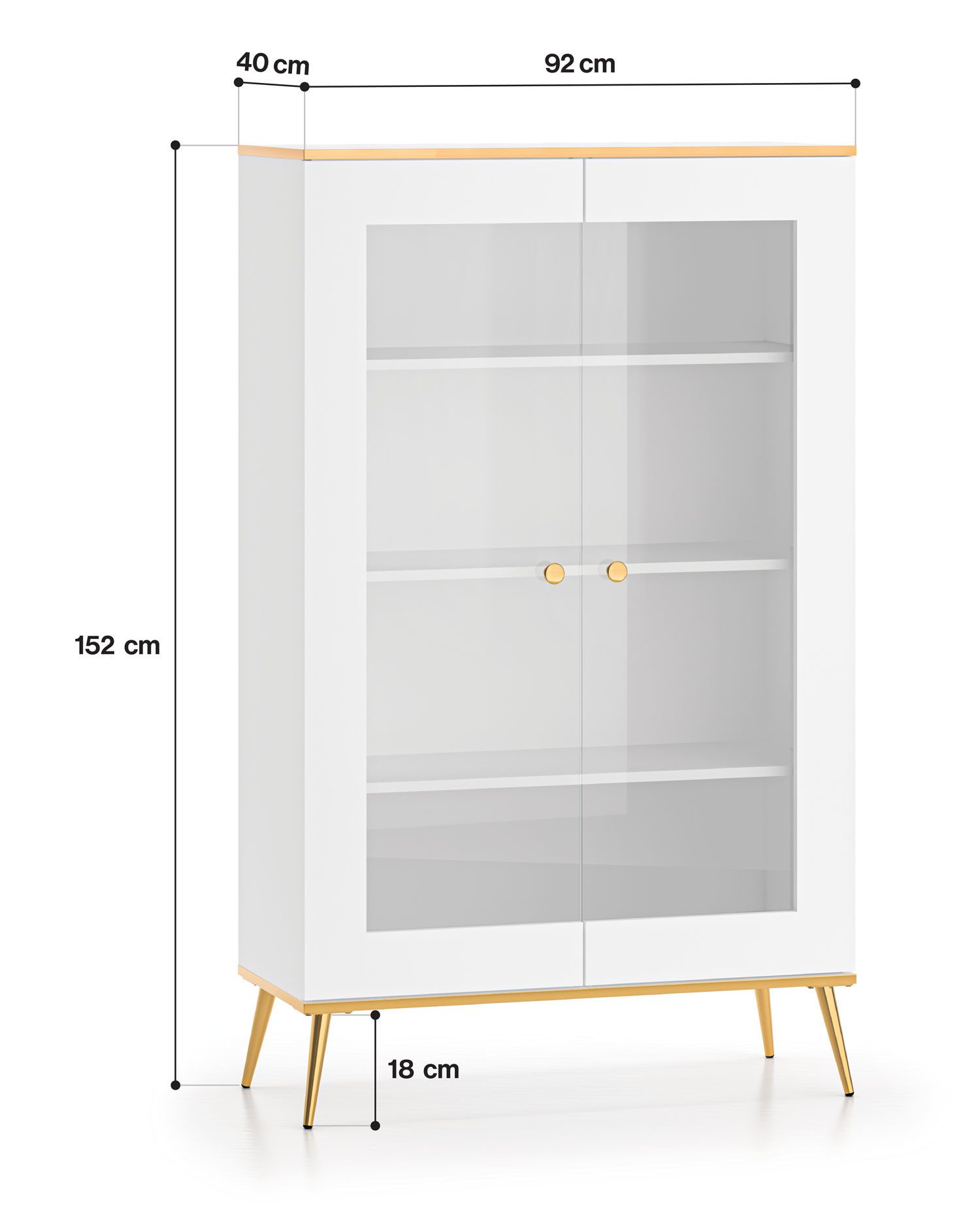 Feldmann-Wohnen Glasvitrine Viterbo (Viterbo, 1-St., Vitrine) 92x40x152cm Alpinweiß Absetzungen Goldfarben