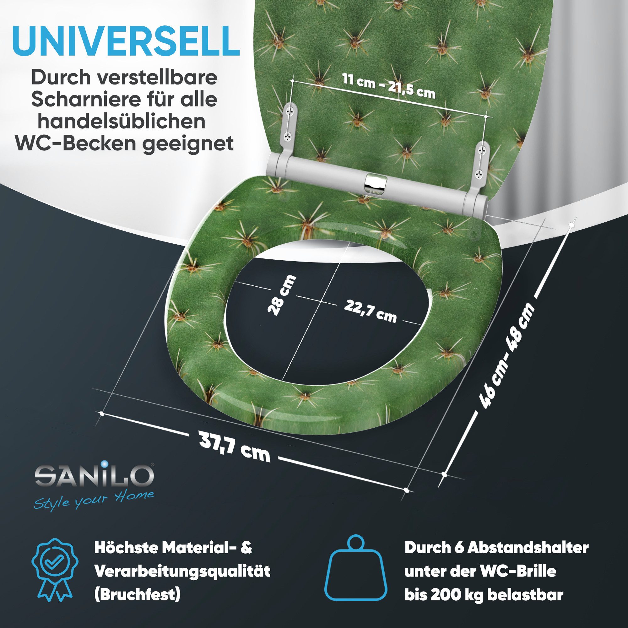 Sanilo WC-Sitz Kaktus mit Absenkautomatik & Quick Release, Premium Toilettendeckel, abnehmbar, leichte Montage von oben – Bild 4 von 5